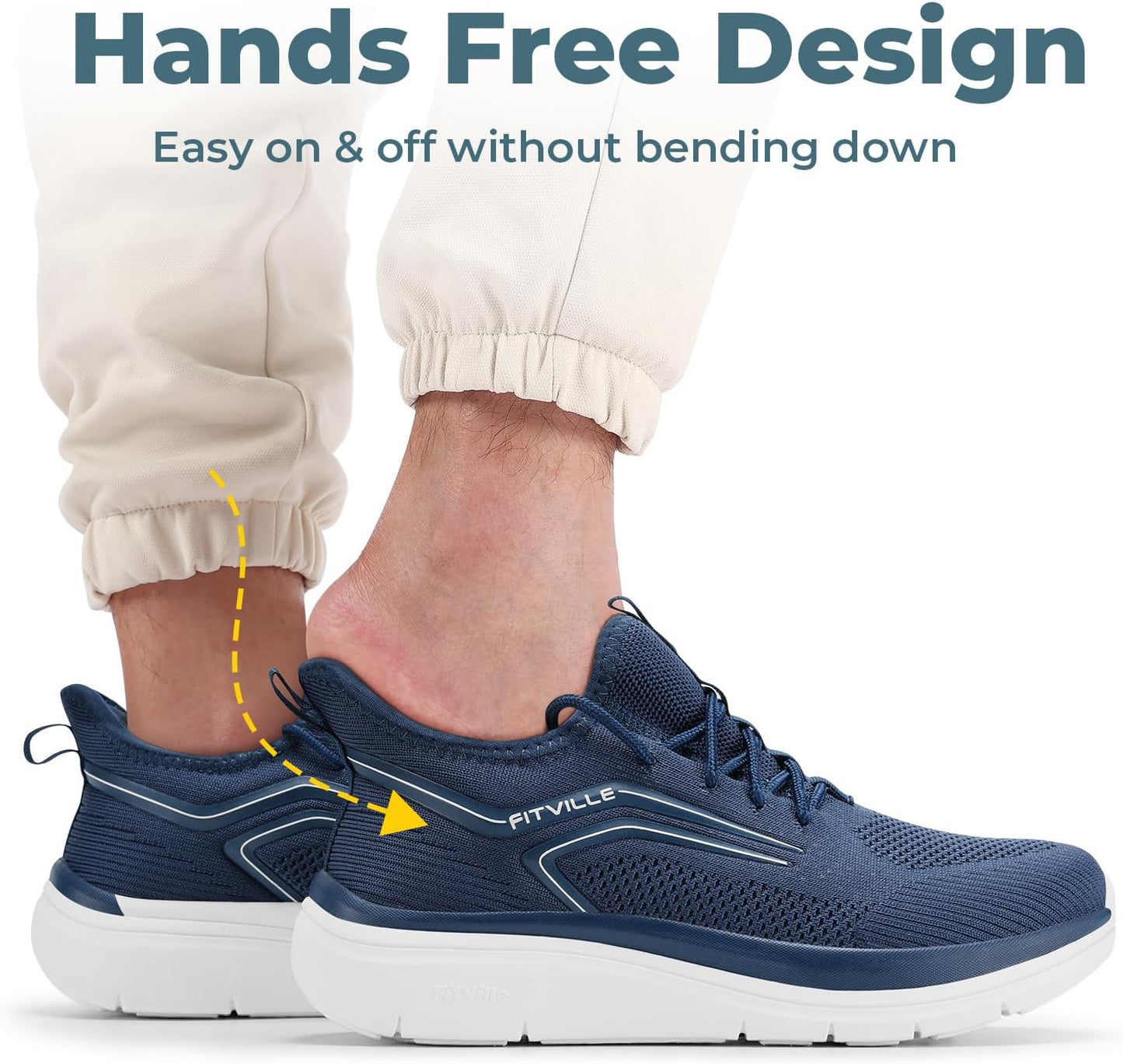 FitVille Extra Wide Fit Road Running Shoes Slip On Arch Support Navy US 9 DEMO
