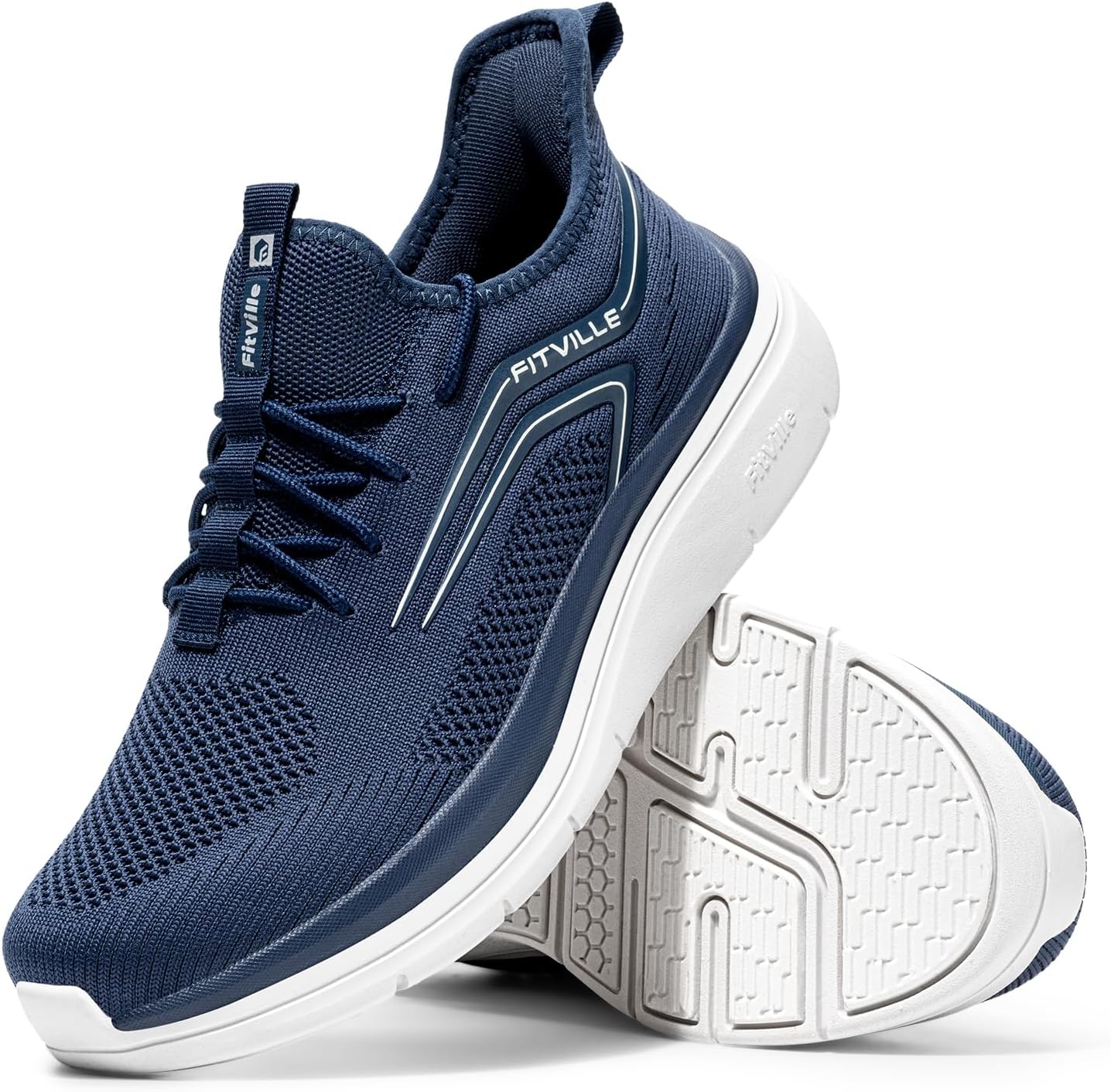 FitVille Extra Wide Fit Road Running Shoes Slip On Arch Support Navy US 9 DEMO