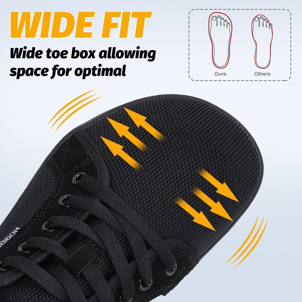 HOBIBEAR Minimalist Barefoot Trainers Zero Drop Wide Width All Black EU 39 NEW