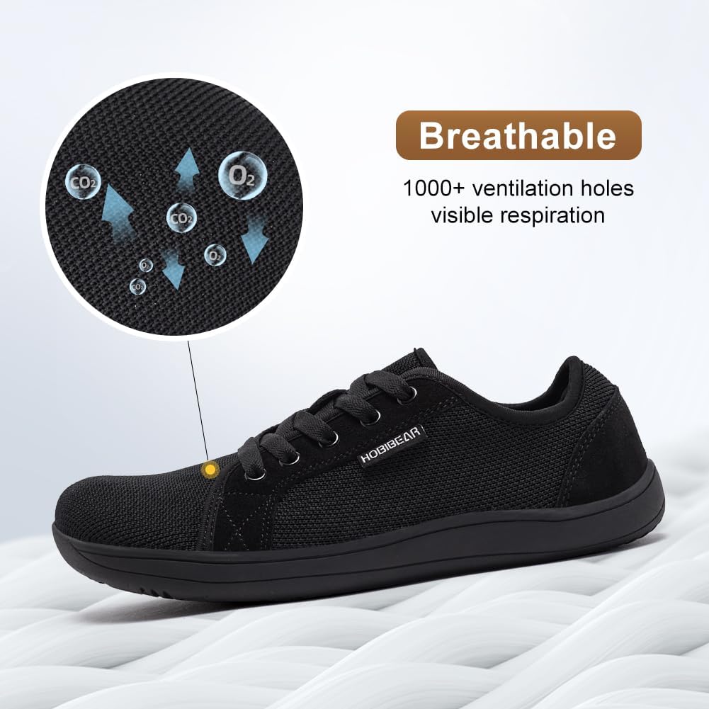 HOBIBEAR Minimalist Barefoot Trainers Zero Drop Wide Width All Black EU 39 NEW