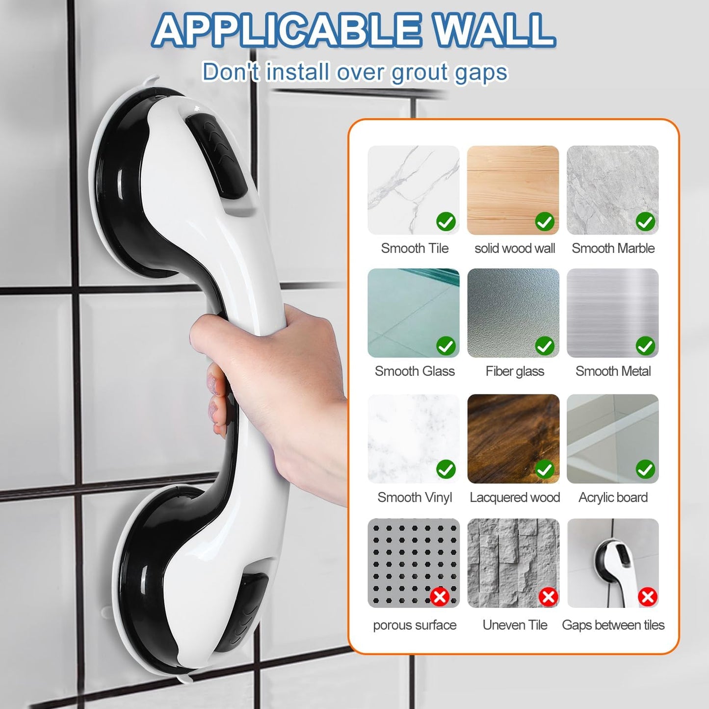 MCDEX Plastic Grab Bars for Bathtub and Shower, 2 Pack 12 Inch Strong NEW