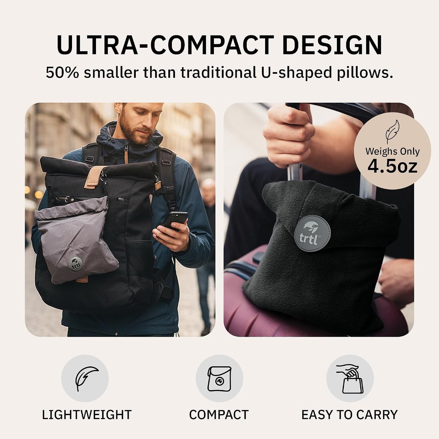 trtl Travel Pillow for Flights Soft Neck Support Comfortable Black Adult NEW