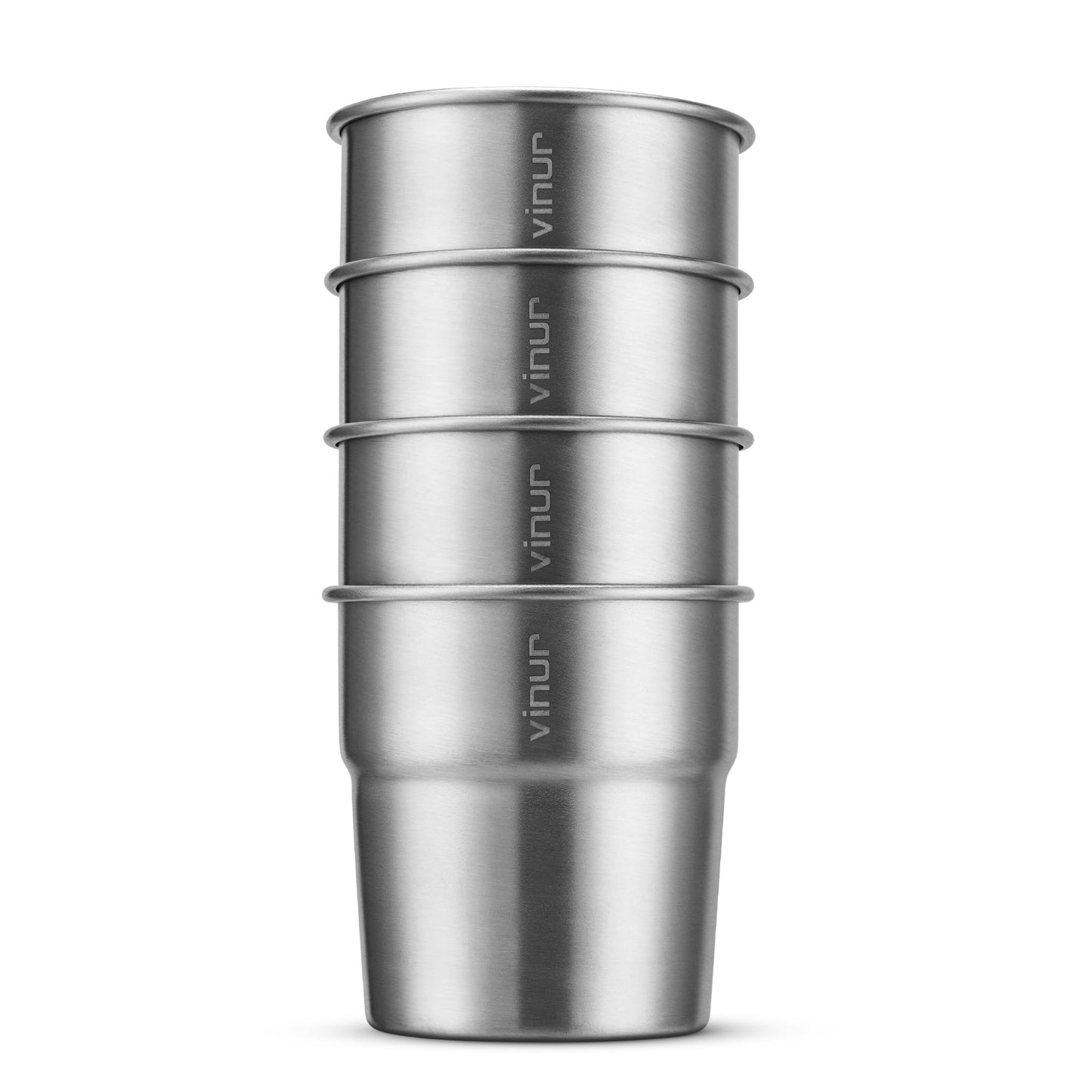 VINUR Stainless Steel Cups 240ml Stackable Metal Tumblers Silver 4 Pack NEW