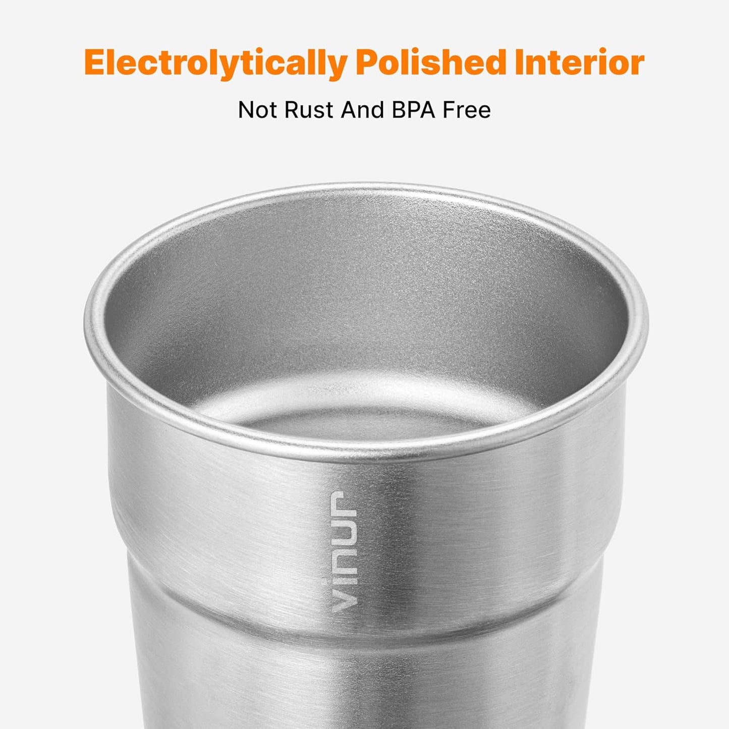 VINUR Stainless Steel Cups 240ml Stackable Metal Tumblers Silver 4 Pack NEW
