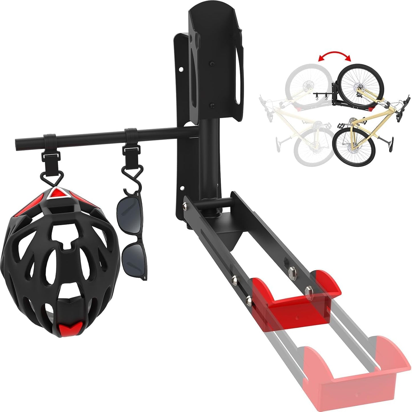 Slingcy Swivel Bike Wall Mount 120° Garage Storage Rack with 2 Hooks Black NEW