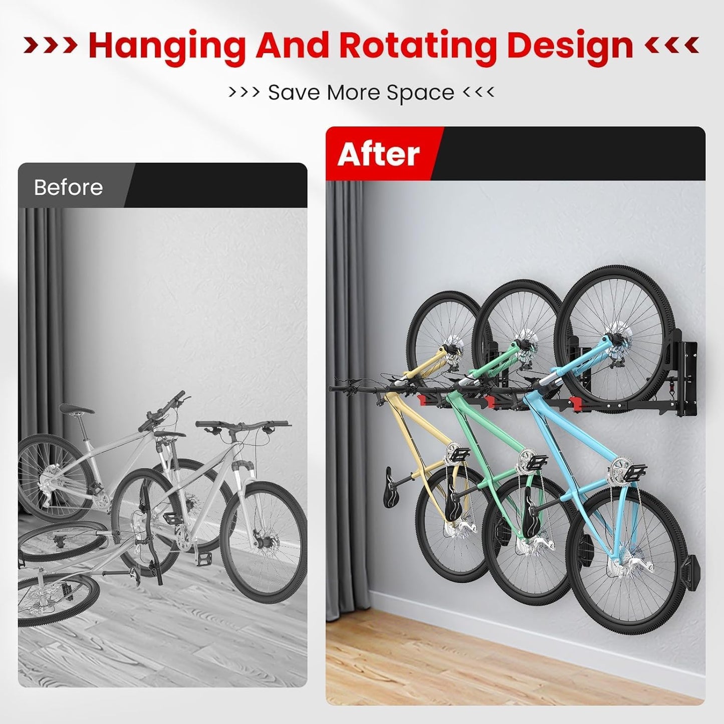 Slingcy Swivel Bike Wall Mount 120° Garage Storage Rack with 2 Hooks Black NEW