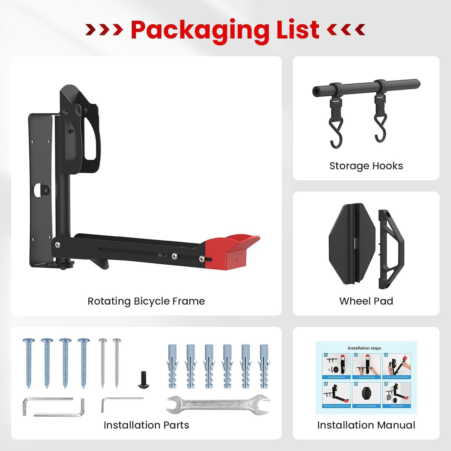 Slingcy Swivel Bike Wall Mount 120° Garage Storage Rack with 2 Hooks Black NEW