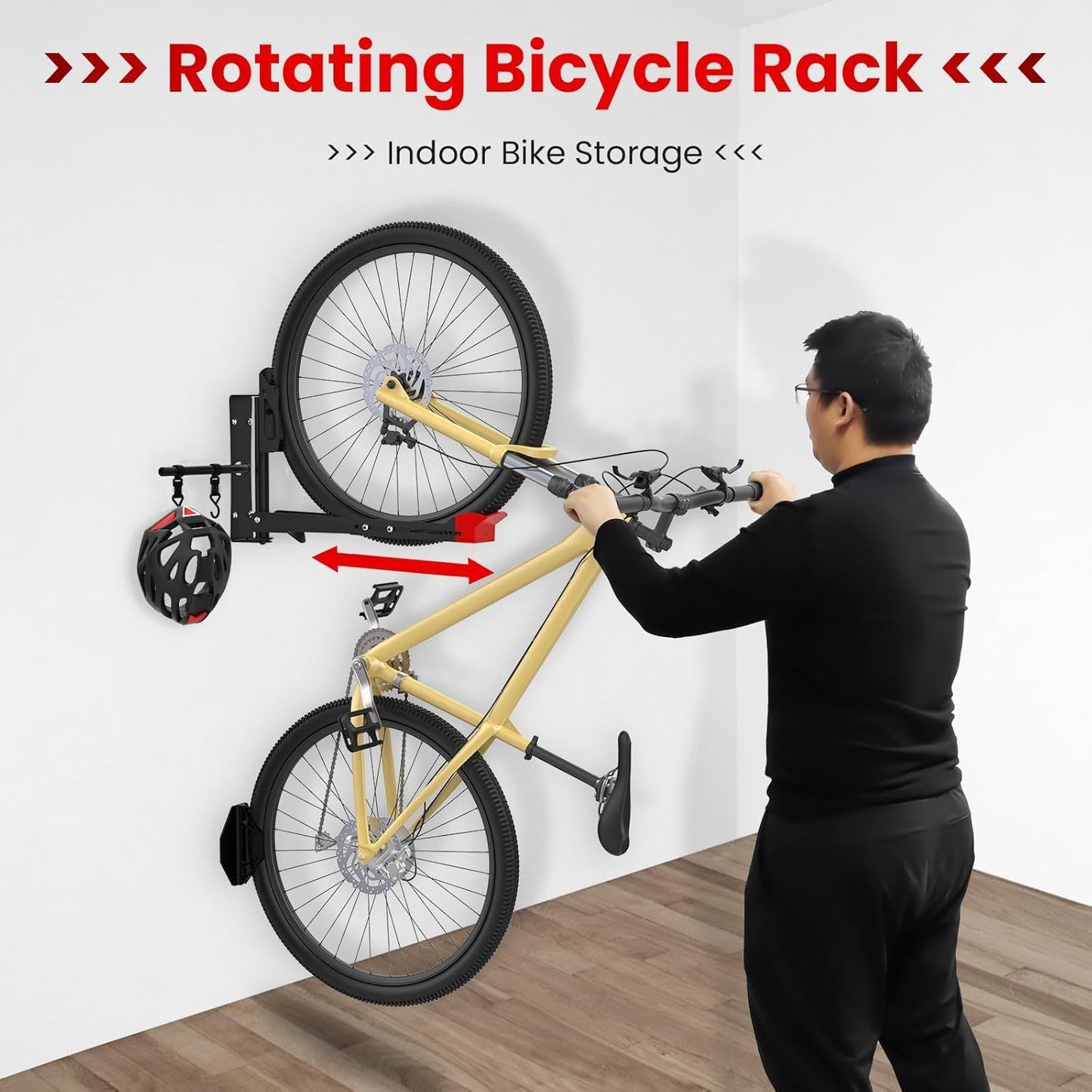 Slingcy Swivel Bike Wall Mount 120° Garage Storage Rack with 2 Hooks Black NEW