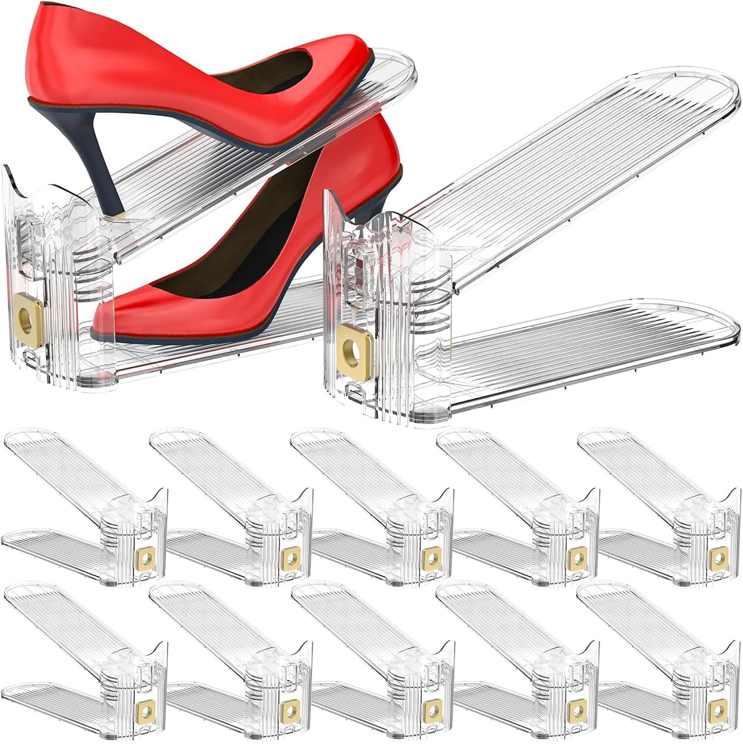 Suneerplay Clear Shoe Slots Organizers 10-Pack Plastic Stacker for Closet NEW