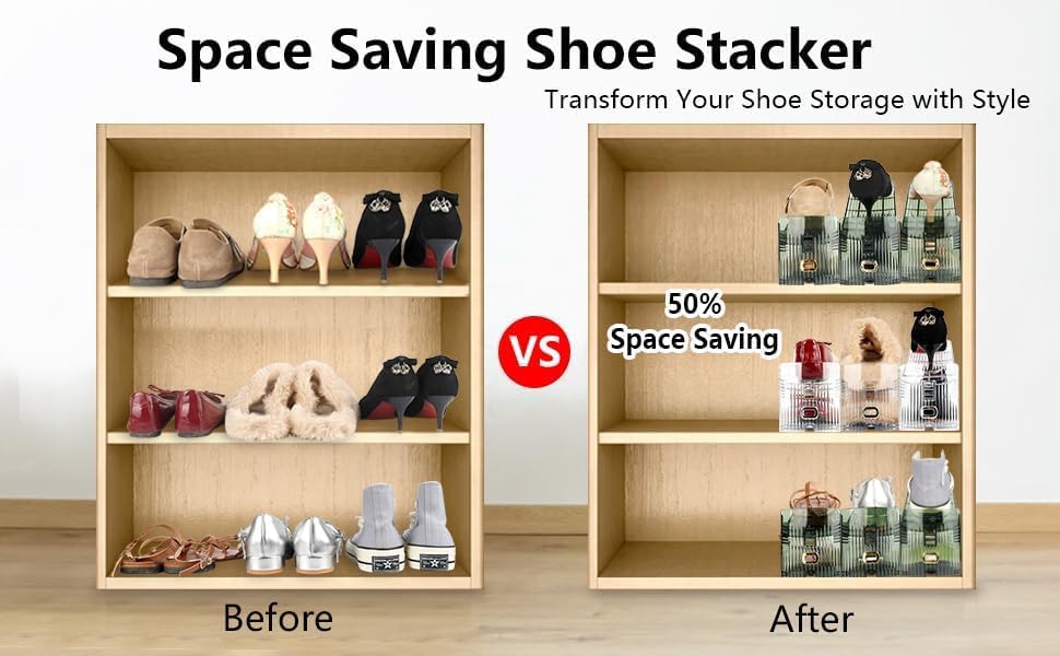 Suneerplay Clear Shoe Slots Organizers 10-Pack Plastic Stacker for Closet NEW