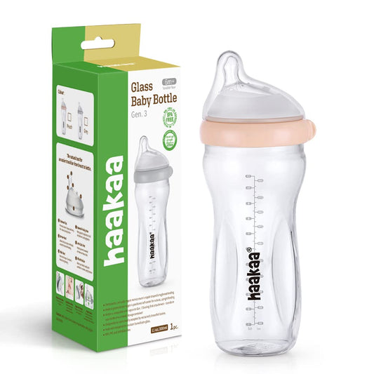 haakaa 300ml Bottles Glass Baby Bottle with Anti-Colic Valve & Fast Flow, NEW