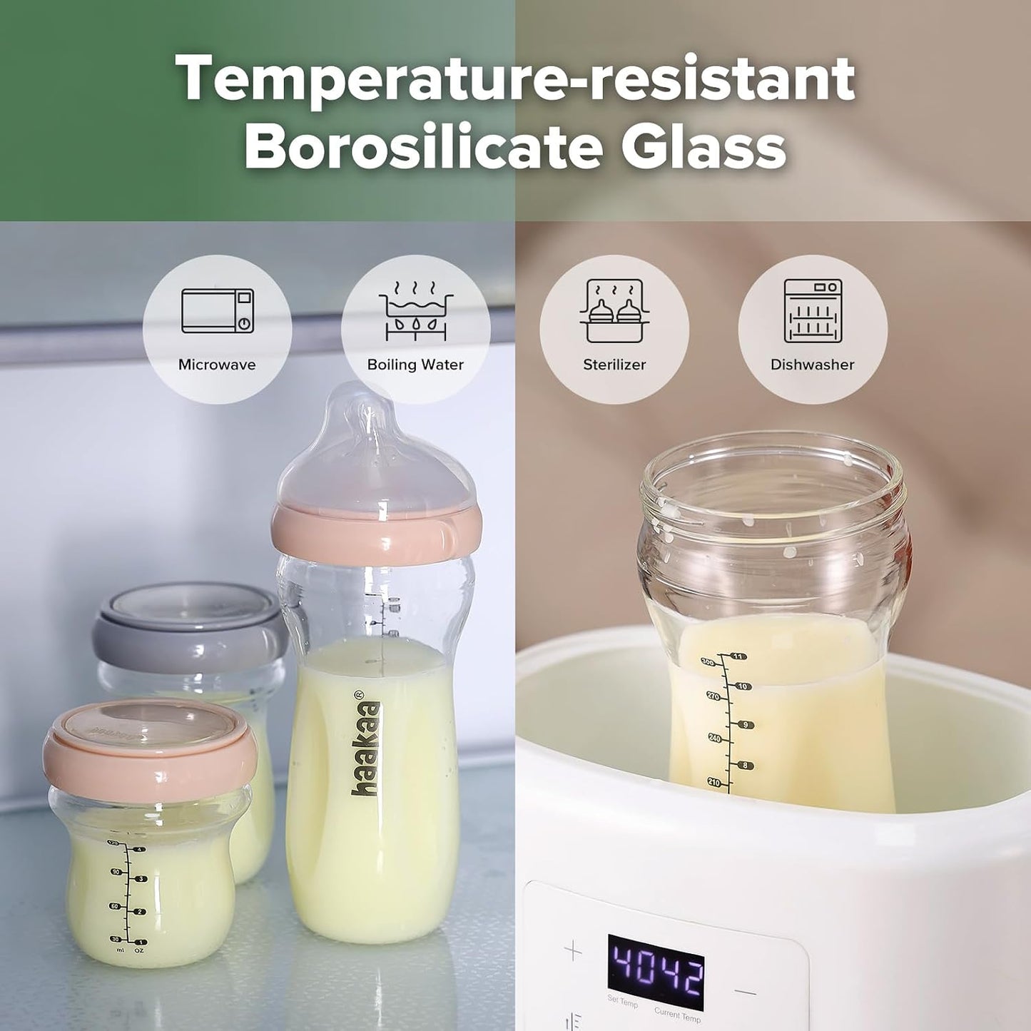 haakaa 300ml Bottles Glass Baby Bottle with Anti-Colic Valve & Fast Flow, NEW