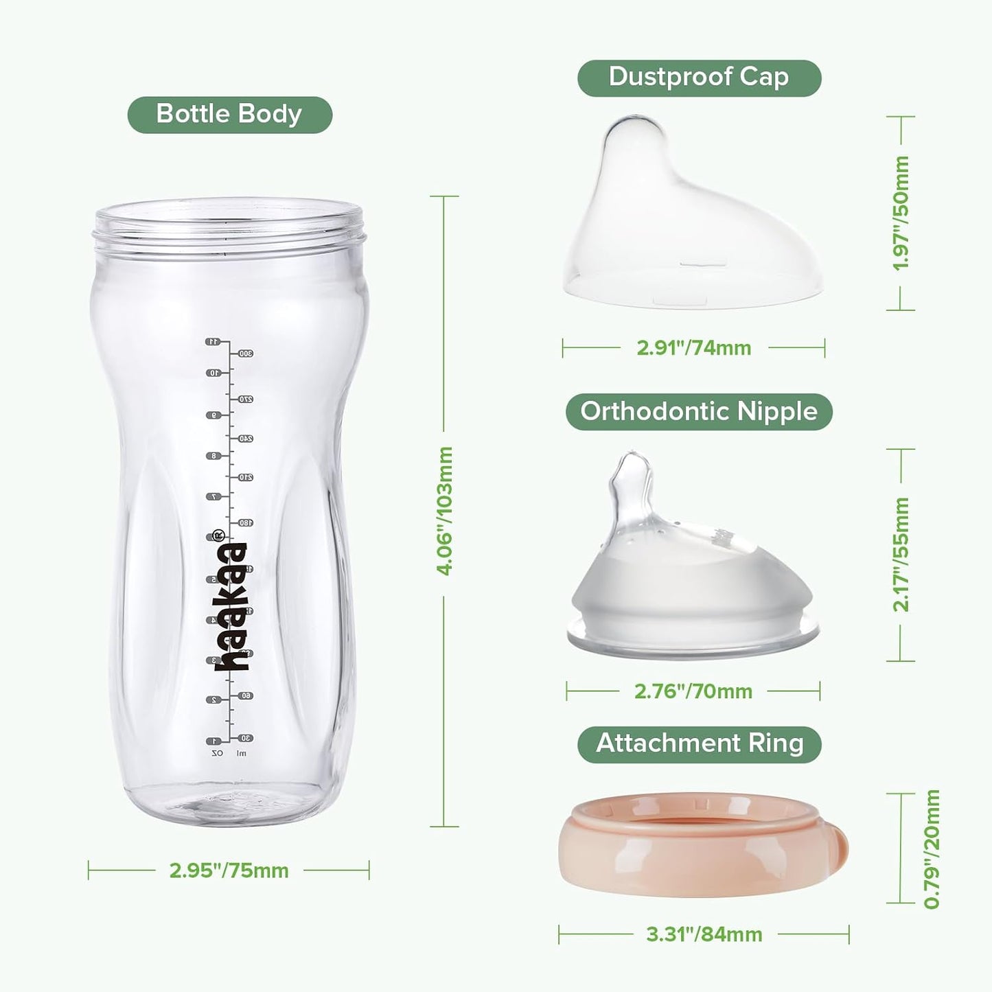 haakaa 300ml Bottles Glass Baby Bottle with Anti-Colic Valve & Fast Flow, NEW