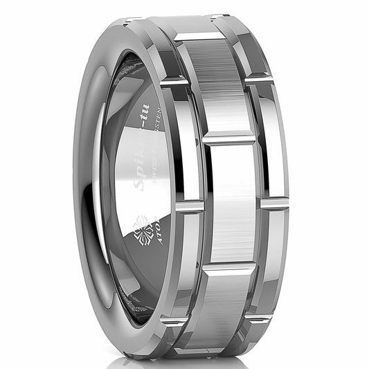 Larmyia Polished Silver Brick Pattern Tungsten Carbide Band Size 10 NEW