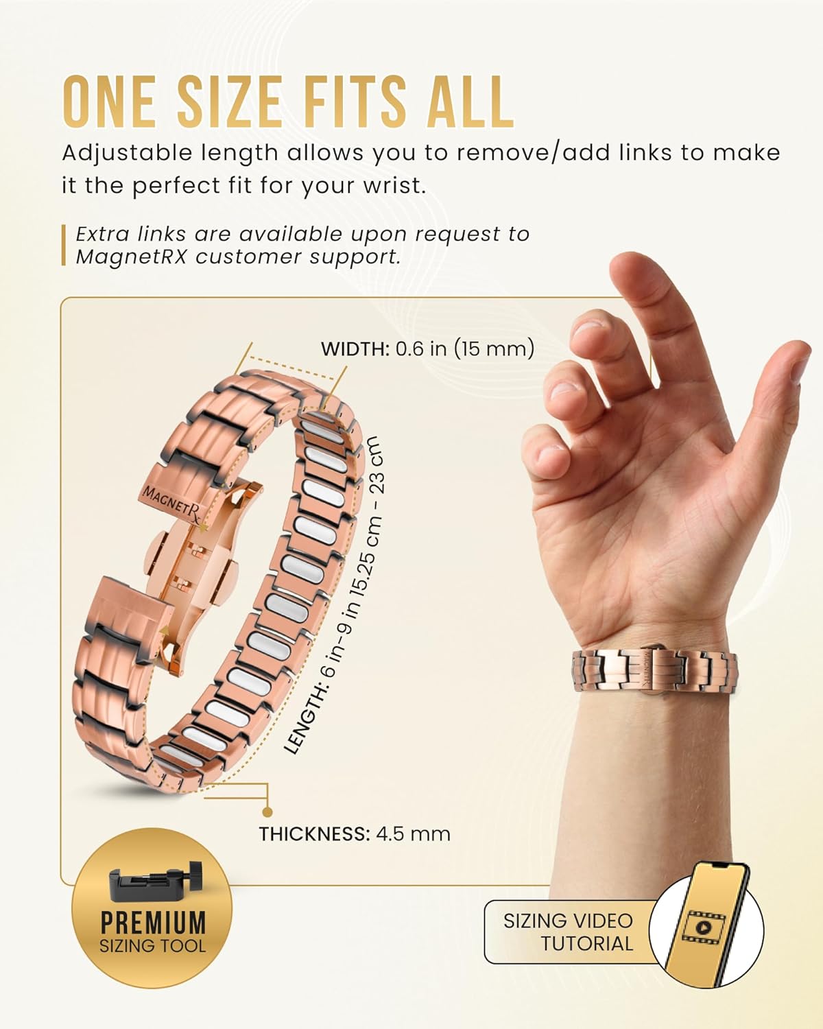 MagnetRX Magnetic Copper Bracelet for Force 5X EllipseMAX Therapy, 9.0 DEMO
