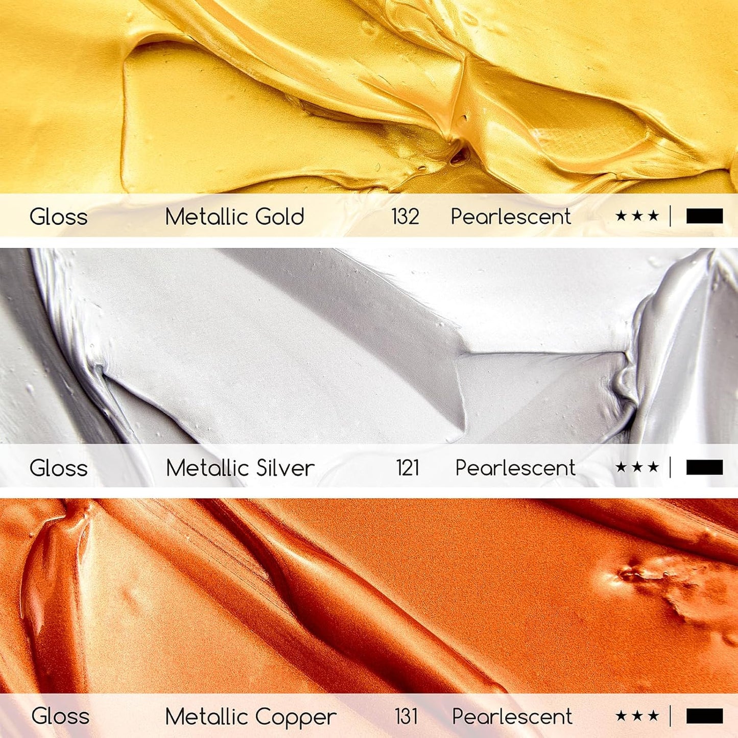 MEEDEN Metallic Paints Acrylic Paint Set, 300 ml, 3 Colors Art Supplies DEMO