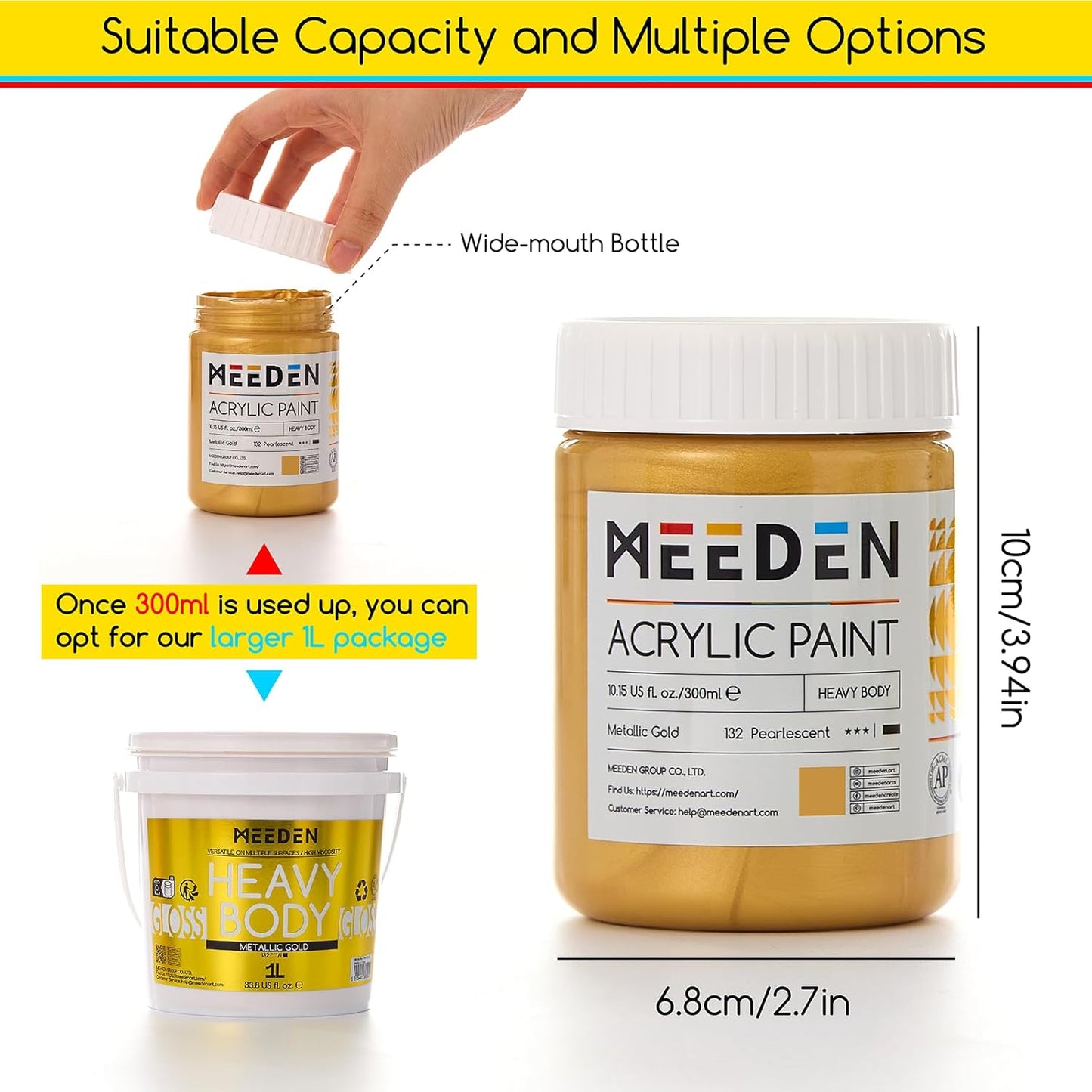 MEEDEN Metallic Paints Acrylic Paint Set, 300 ml, 3 Colors Art Supplies DEMO