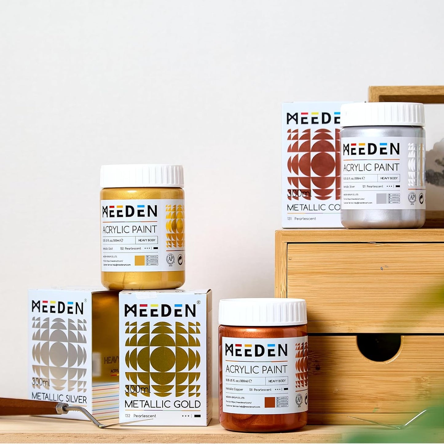 MEEDEN Metallic Paints Acrylic Paint Set, 300 ml, 3 Colors Art Supplies DEMO
