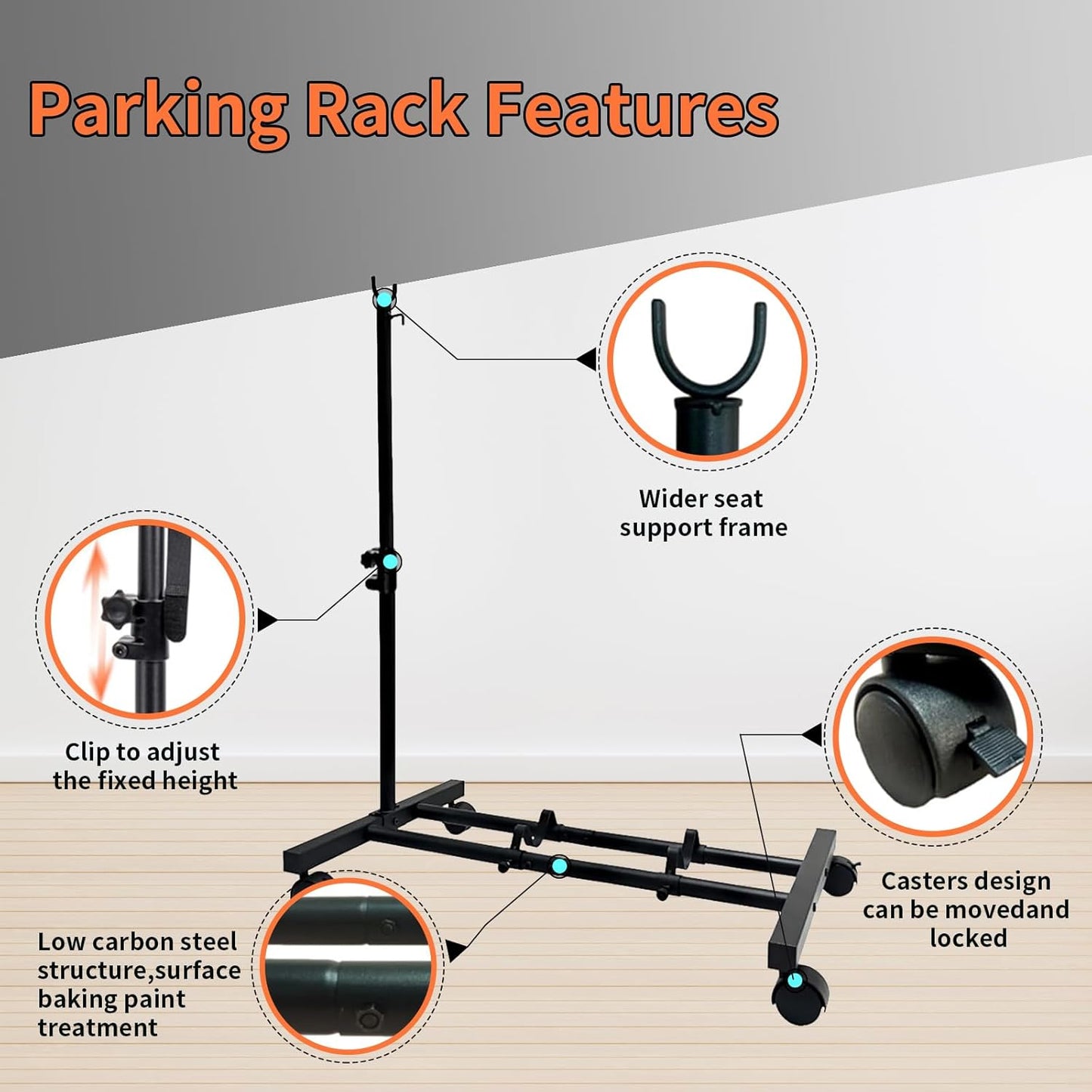 AiiYiiHii Vertical Bike Stand Movable with Casters Freestanding Indoor NEW