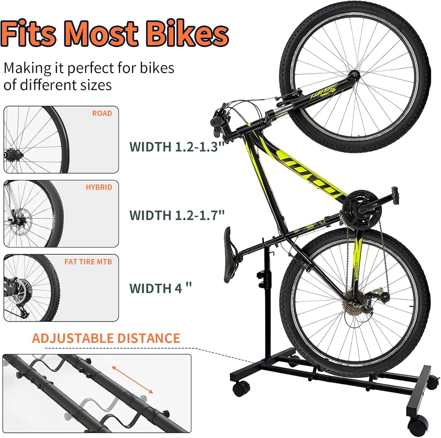 AiiYiiHii Vertical Bike Stand Movable with Casters Freestanding Indoor NEW