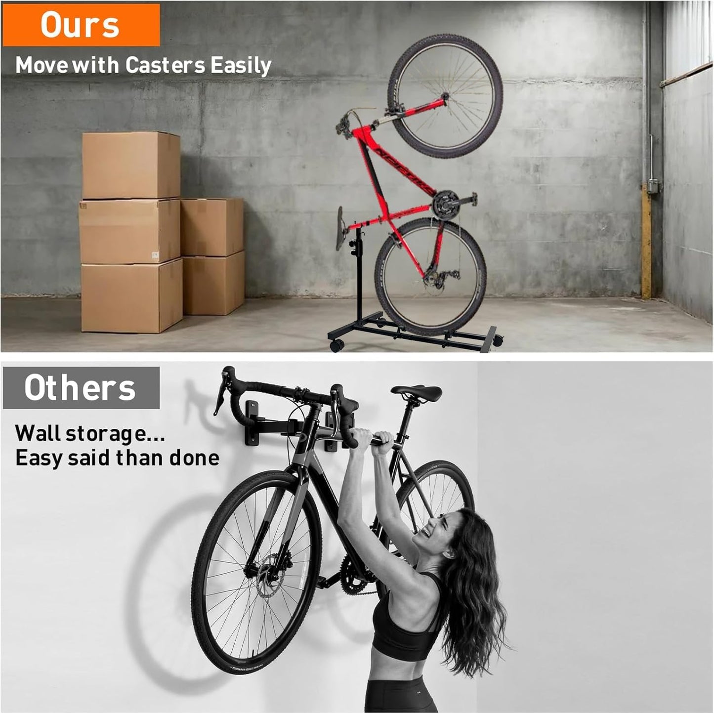 AiiYiiHii Vertical Bike Stand Movable with Casters Freestanding Indoor NEW