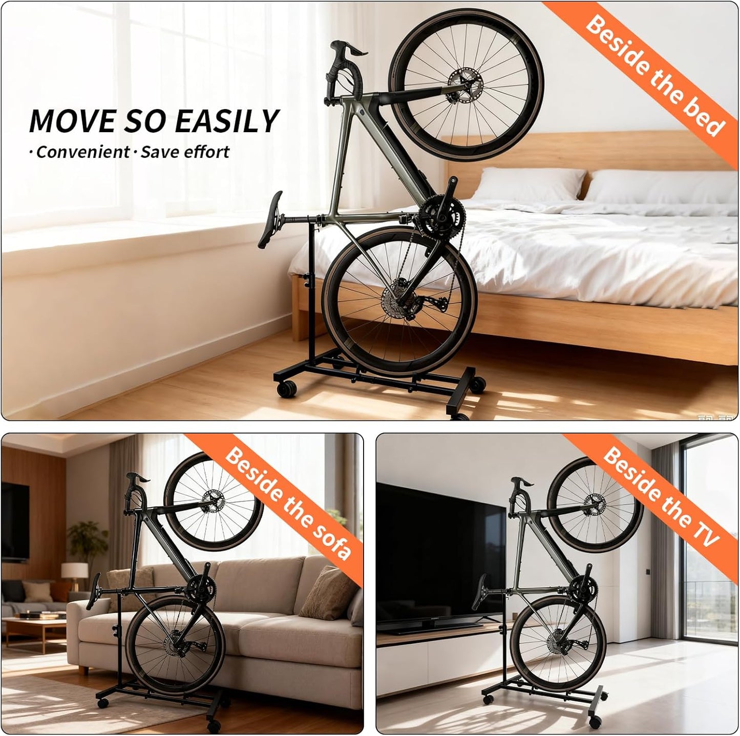 AiiYiiHii Vertical Bike Stand Movable with Casters Freestanding Indoor NEW