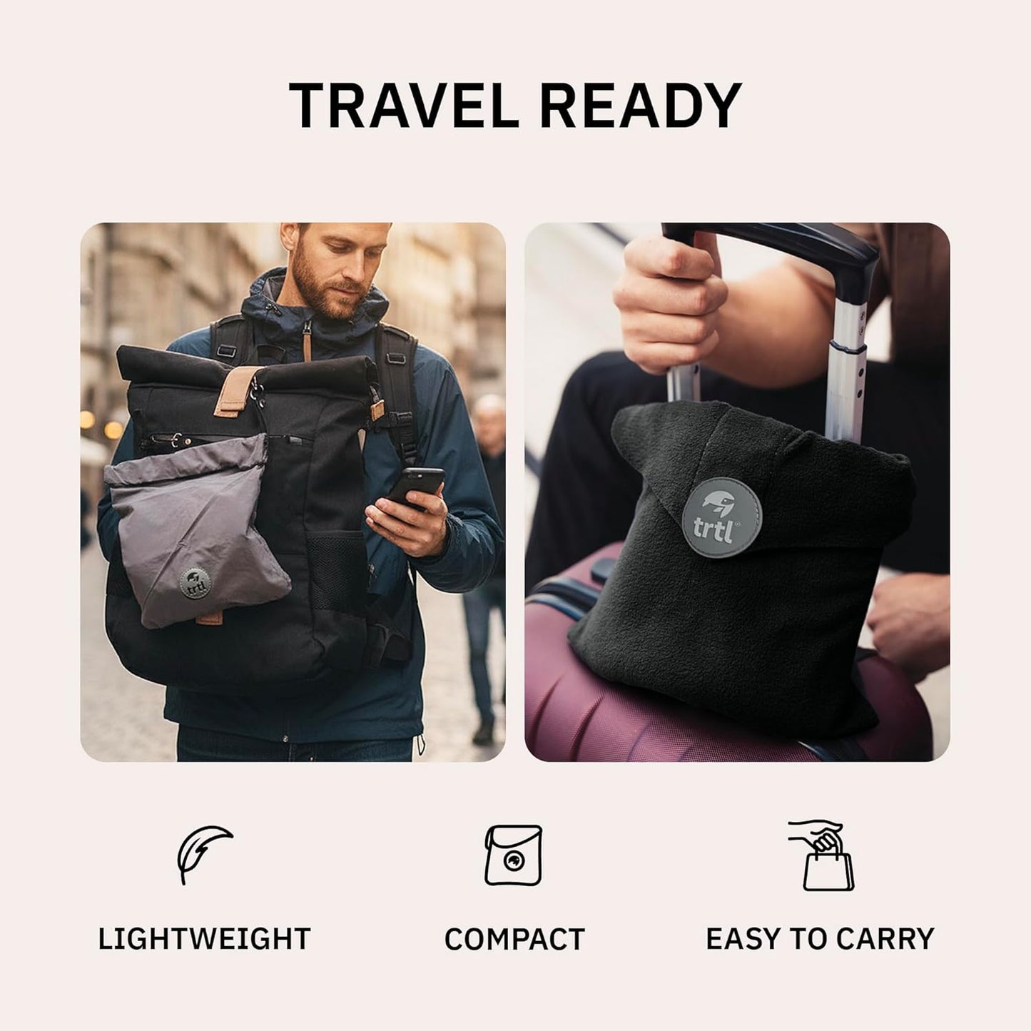 trtl Grey Soft Neck Support Travel Pillow for Long Flights, Adult Size NEW