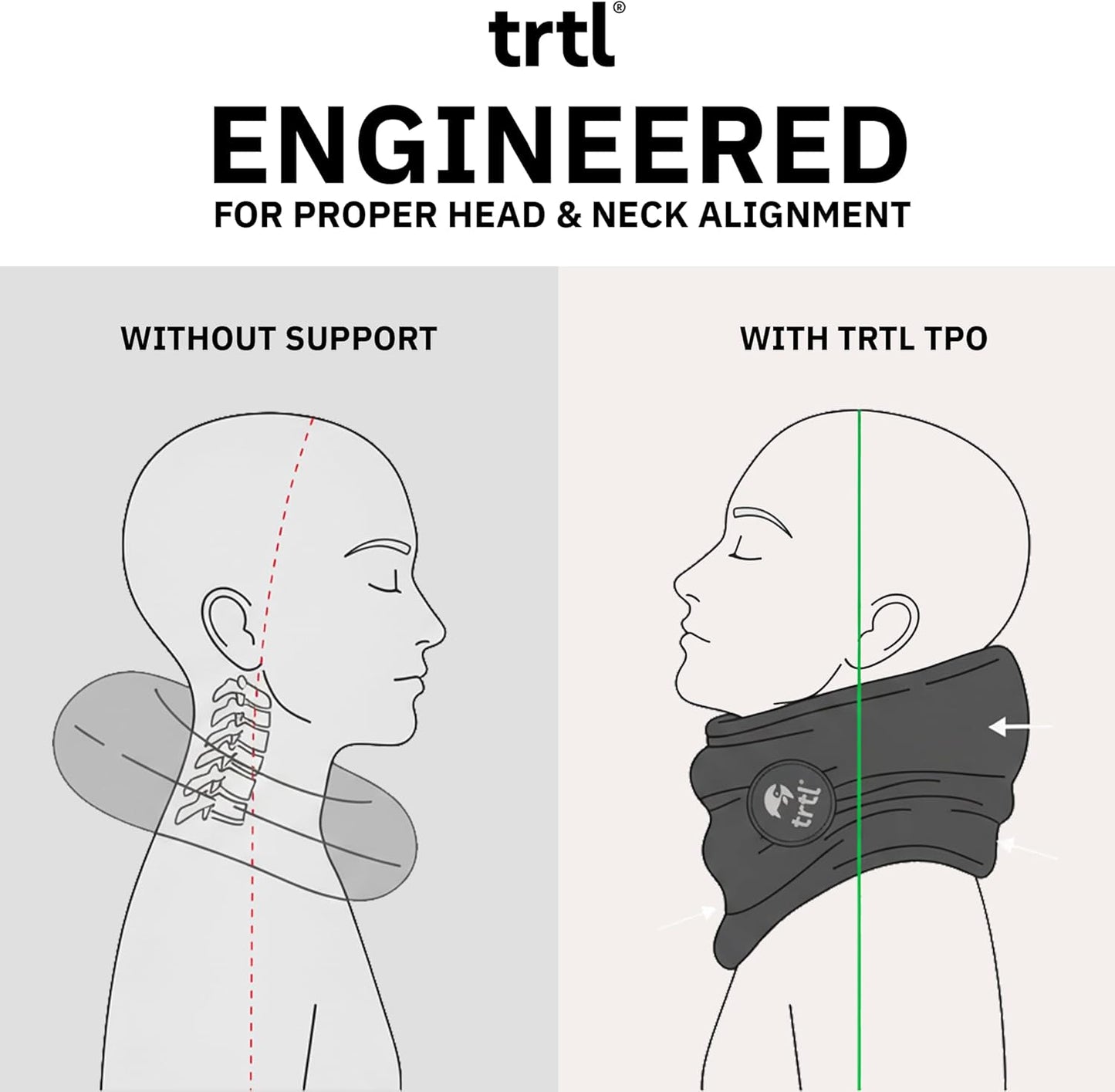 trtl Grey Soft Neck Support Travel Pillow for Long Flights, Adult Size NEW
