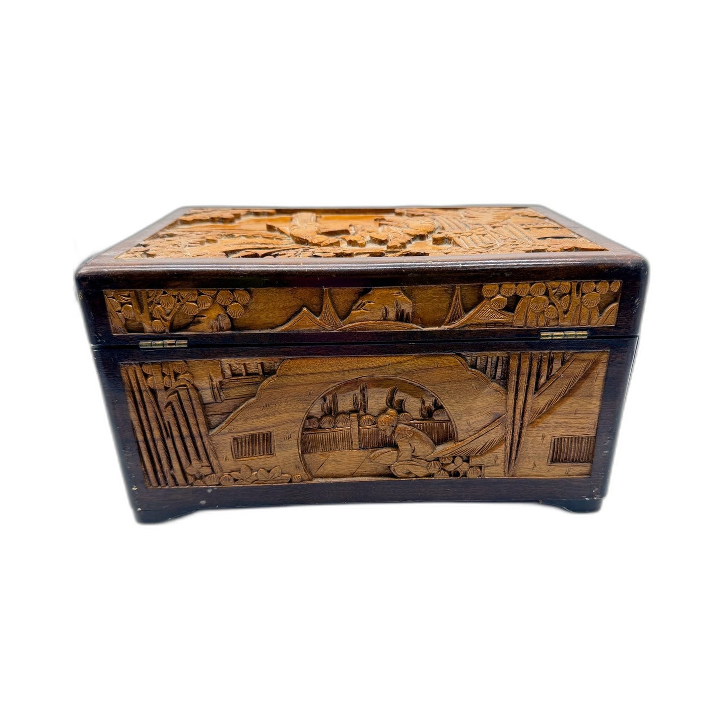 Vintage Rustic Decorative Wooden Box, Carved Antique Brown Storage Organizer