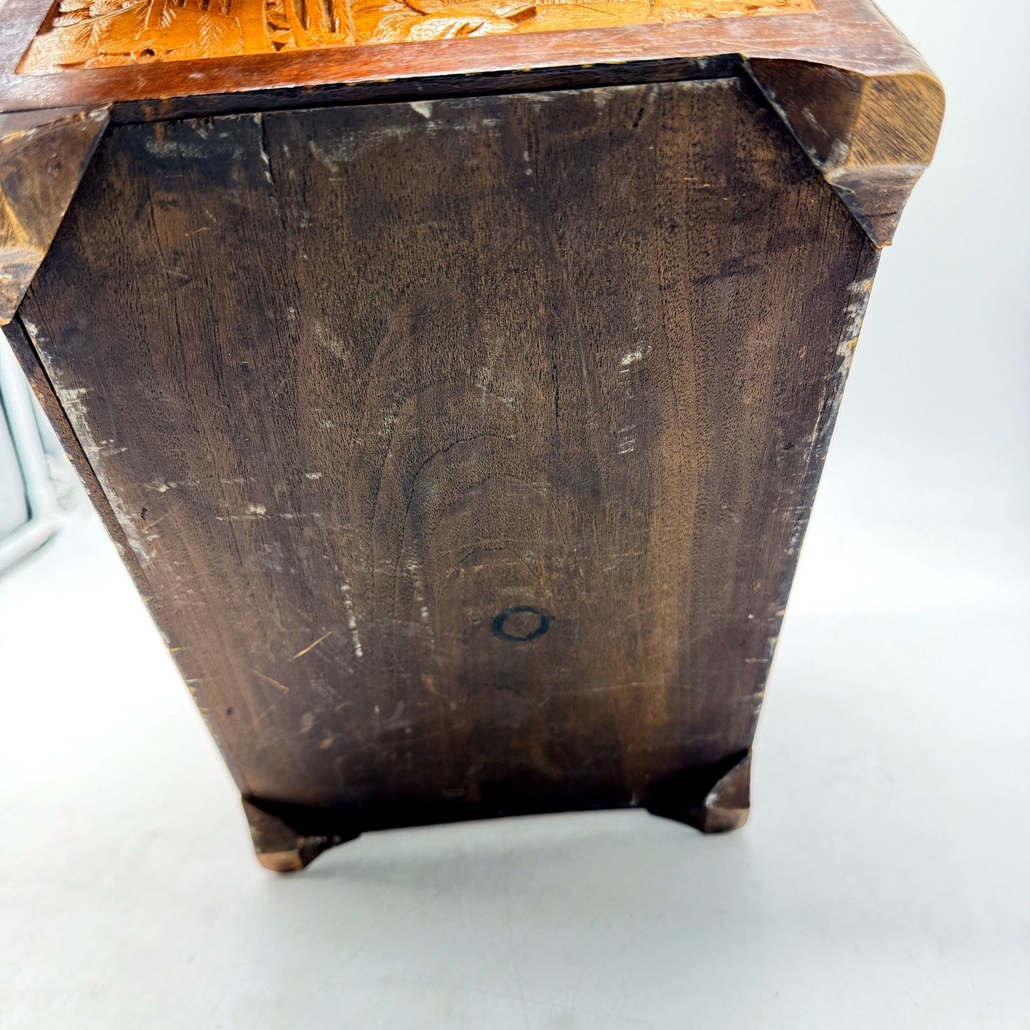 Vintage Rustic Decorative Wooden Box, Carved Antique Brown Storage Organizer