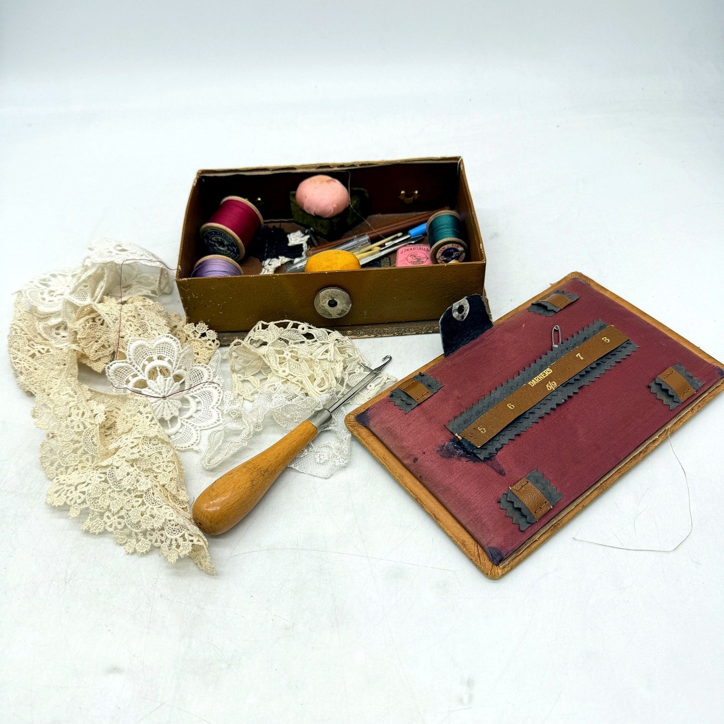 Barleet & Sons Vintage Sewing Box for Craft Supplies Storage Brown Red