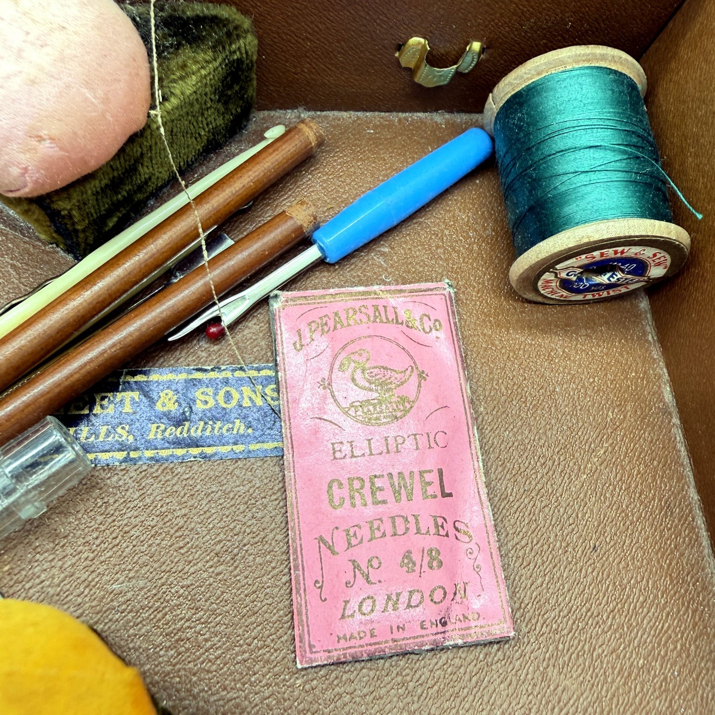 Barleet & Sons Vintage Sewing Box for Craft Supplies Storage Brown Red