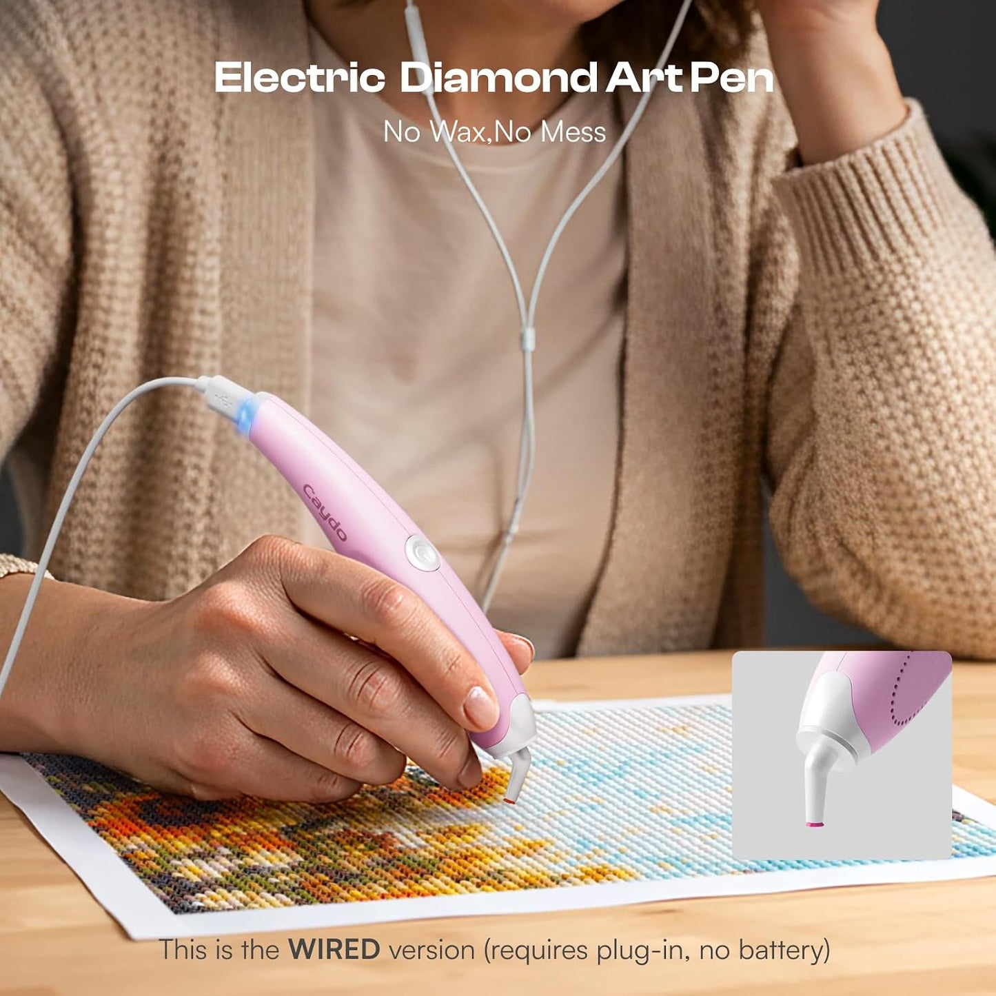 Caydo Electric Diamond Painting Pen Plug-in E-Painter for Pink DIY Art NEW