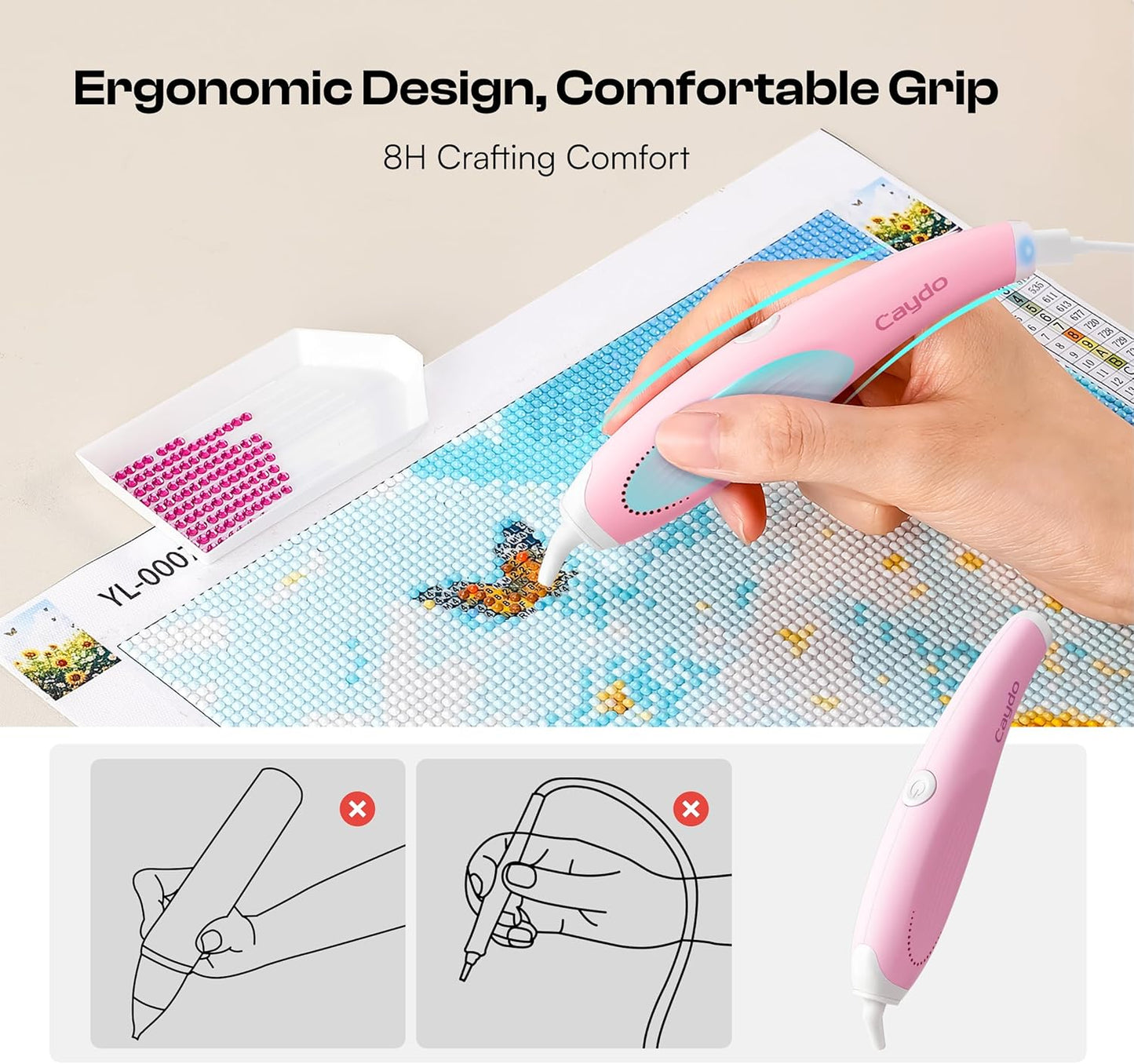 Caydo Electric Diamond Painting Pen Plug-in E-Painter for Pink DIY Art NEW