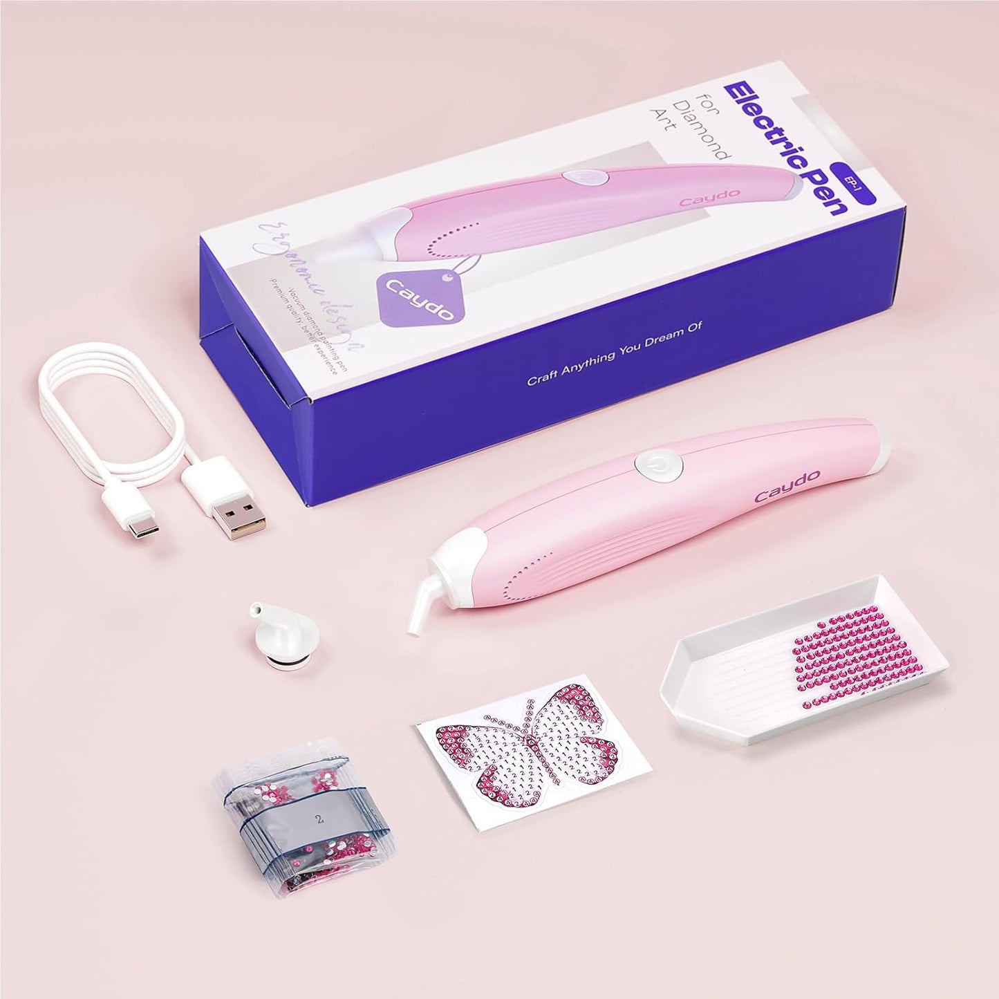 Caydo Electric Diamond Painting Pen Plug-in E-Painter for Pink DIY Art NEW