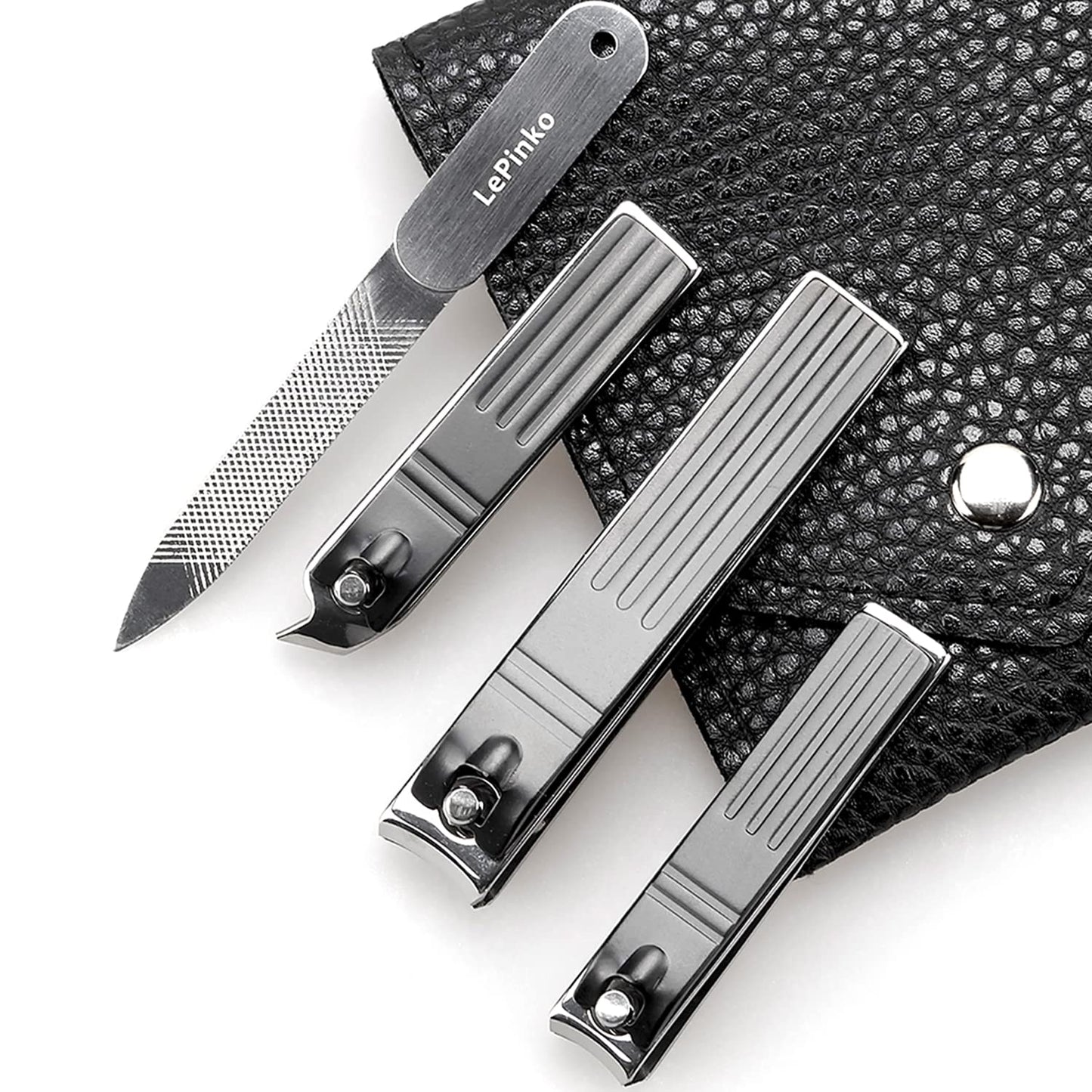 LePinko Nail Cuticle Trimming Tool Set Stainless Steel Curved Clippers Black NEW