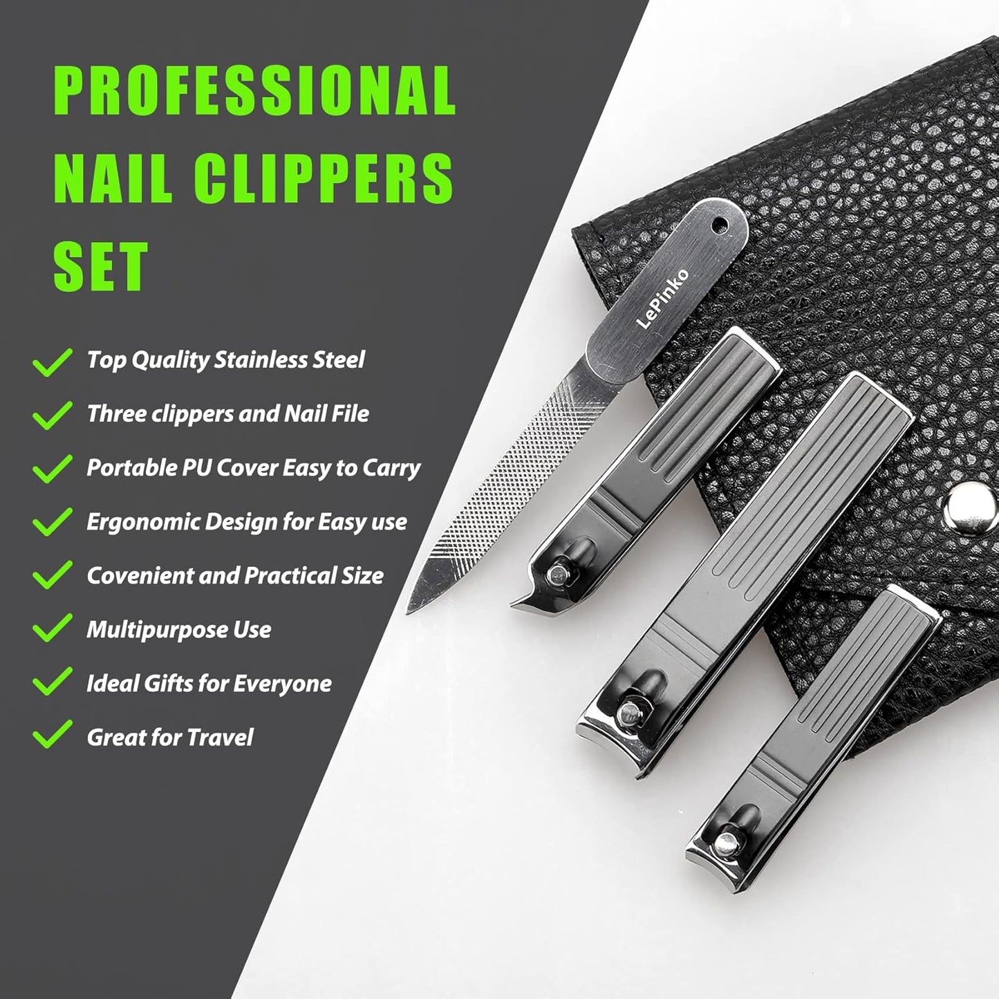 LePinko Nail Cuticle Trimming Tool Set Stainless Steel Curved Clippers Black NEW