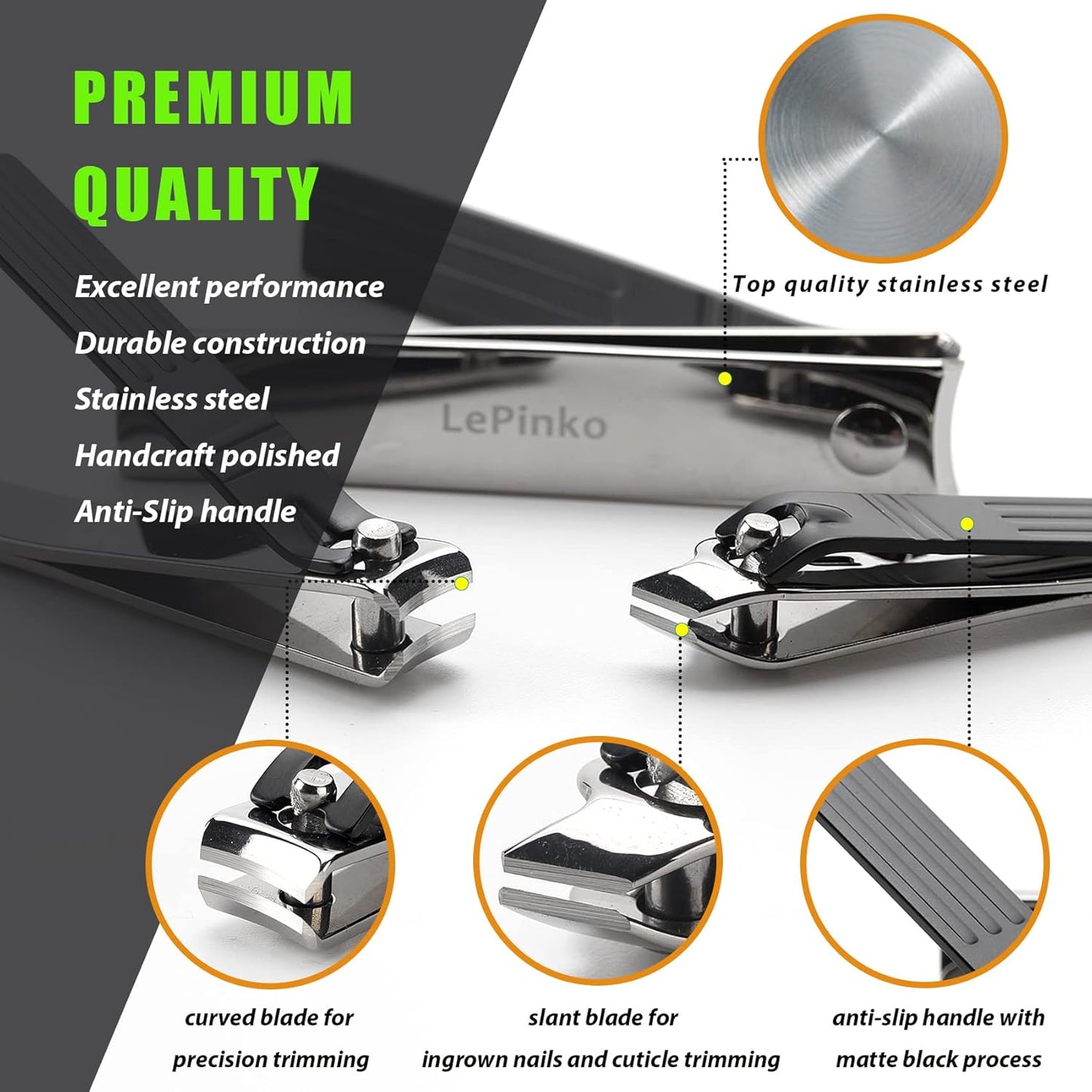 LePinko Nail Cuticle Trimming Tool Set Stainless Steel Curved Clippers Black NEW