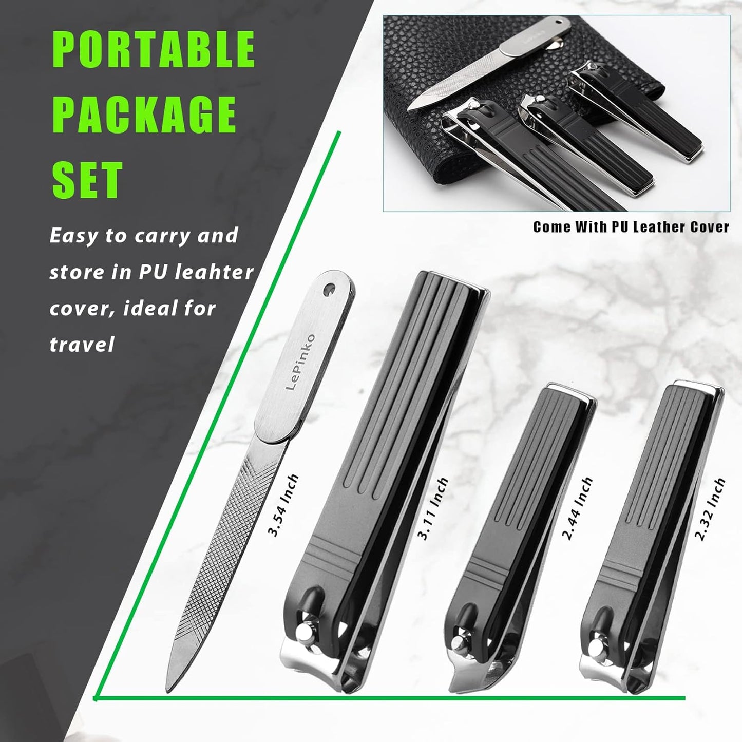 LePinko Nail Cuticle Trimming Tool Set Stainless Steel Curved Clippers Black NEW