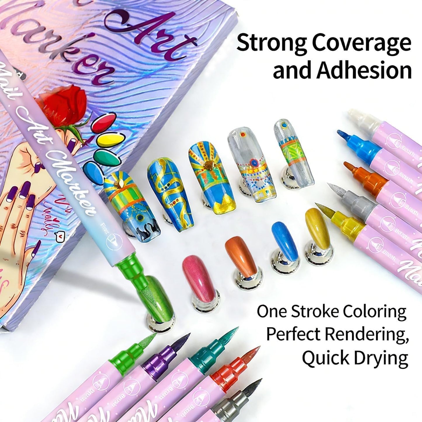 Multicolor Nail Art 10 Pens Set for Temporary Body Tattoos & Markers NEW