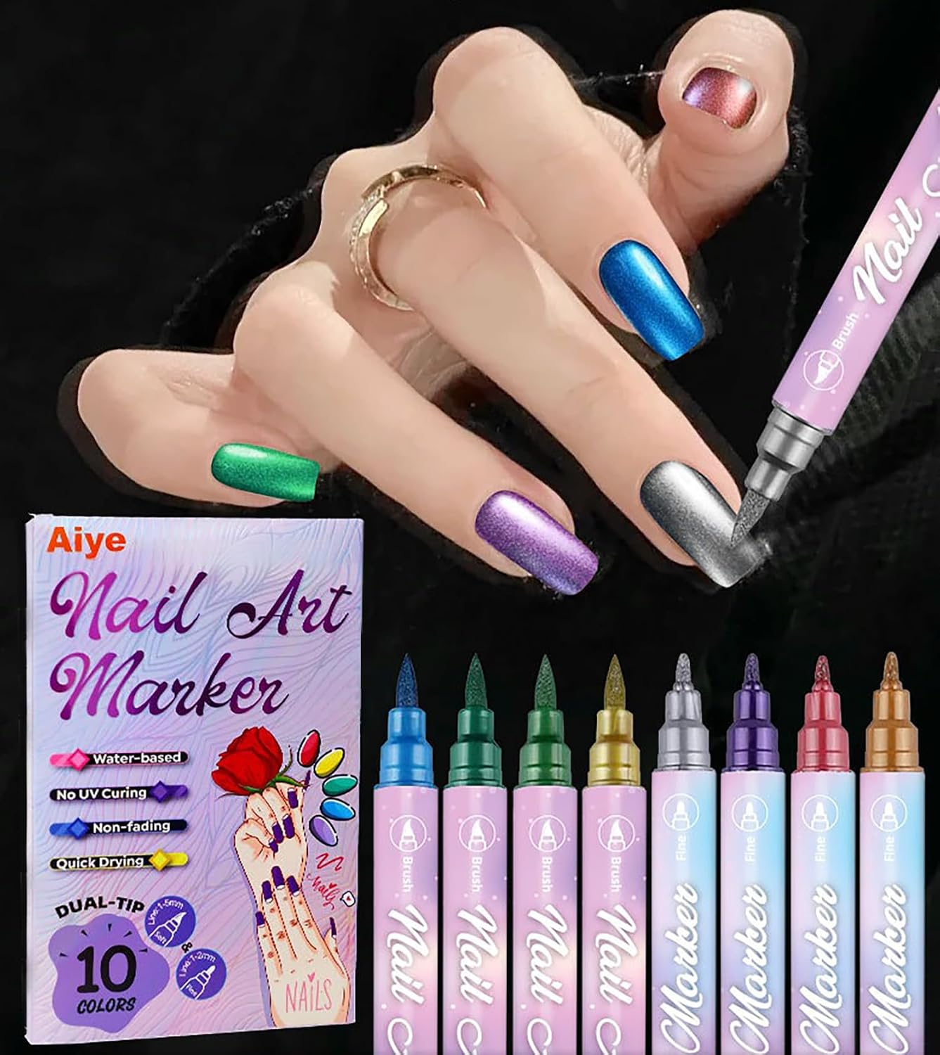 Multicolor Nail Art 10 Pens Set for Temporary Body Tattoos & Markers NEW