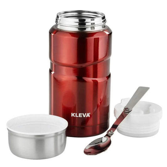 Kleva Metallic Red 750ml Portable Insulated Flask Thermos Hot Cold Soup NEW