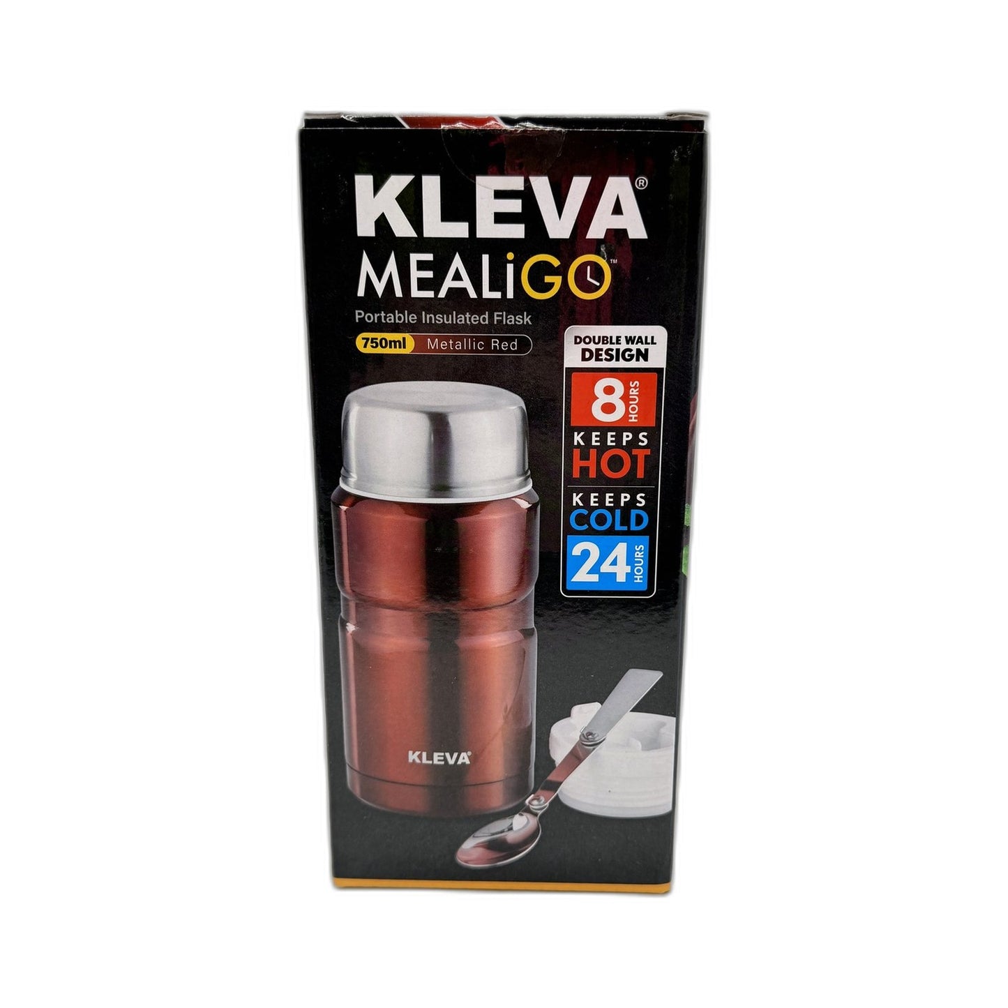 Kleva Metallic Red 750ml Portable Insulated Flask Thermos Hot Cold Soup NEW
