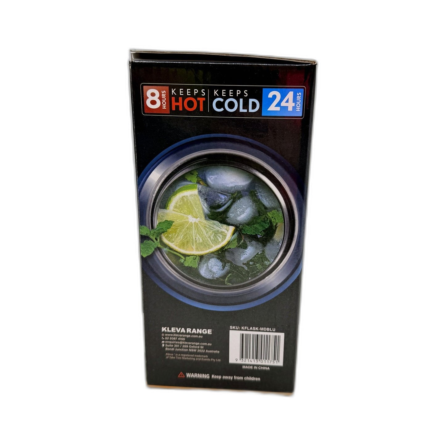 Kleva Mealigo Metallic Blue 750ml Portable Insulated Flask With Spoon NEW