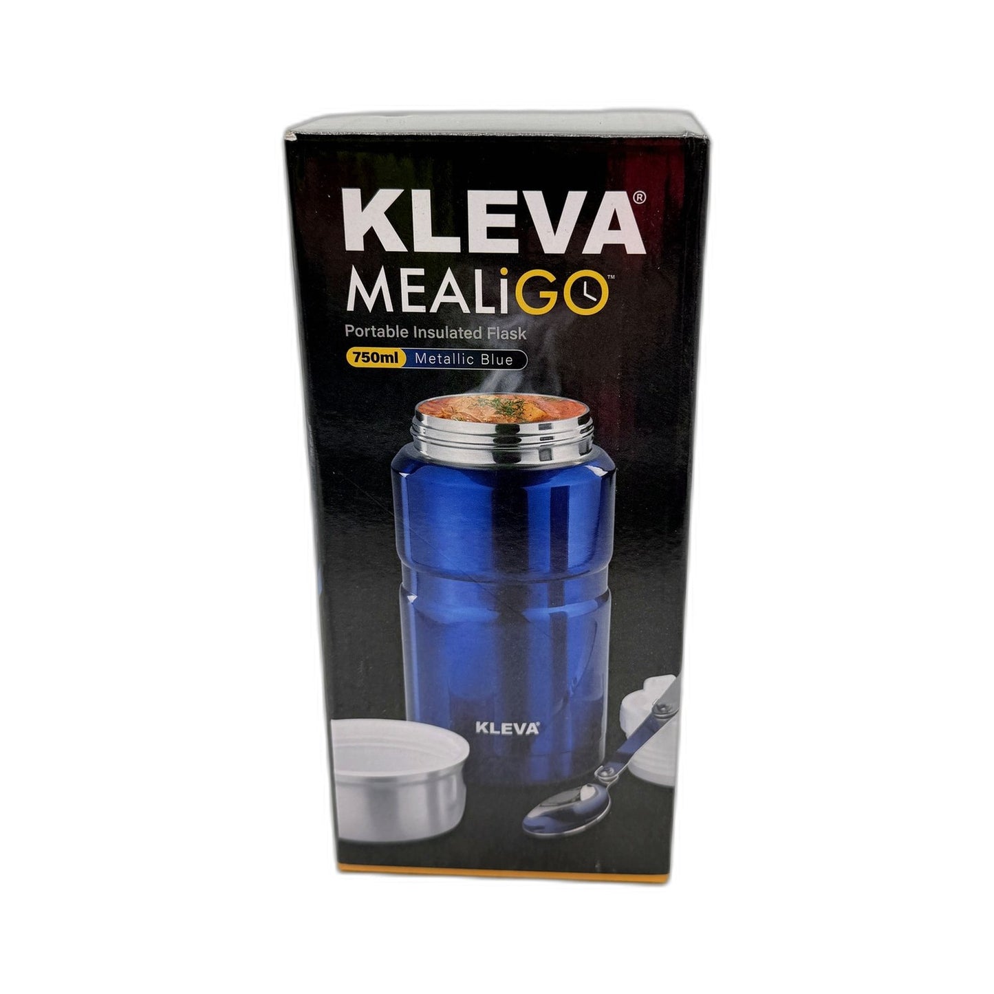 Kleva Mealigo Metallic Blue 750ml Portable Insulated Flask With Spoon NEW