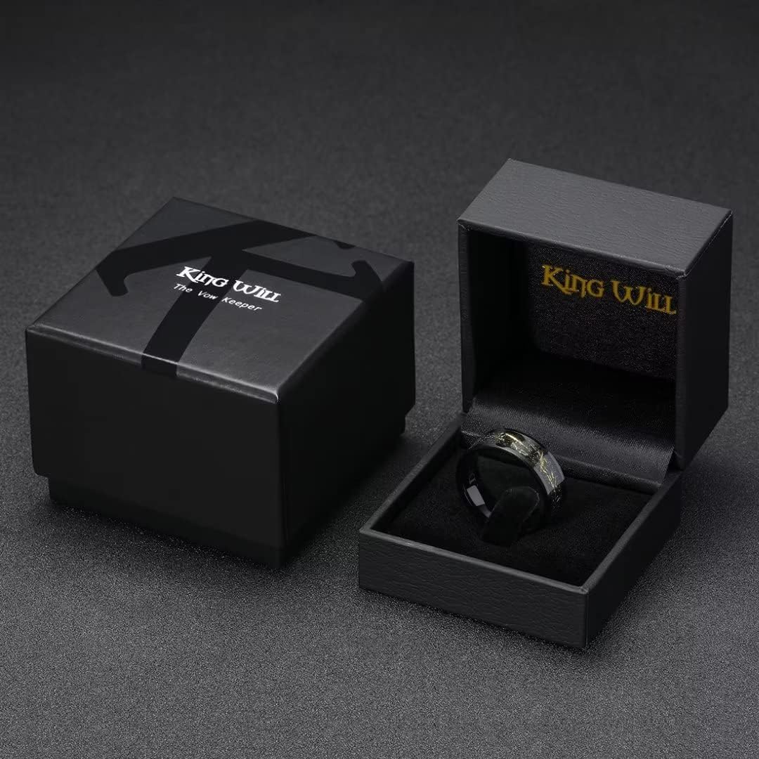King Will 8mm Tungsten Carbide Ring Black & Gold Pipe Cut Inlay Size 11 NEW