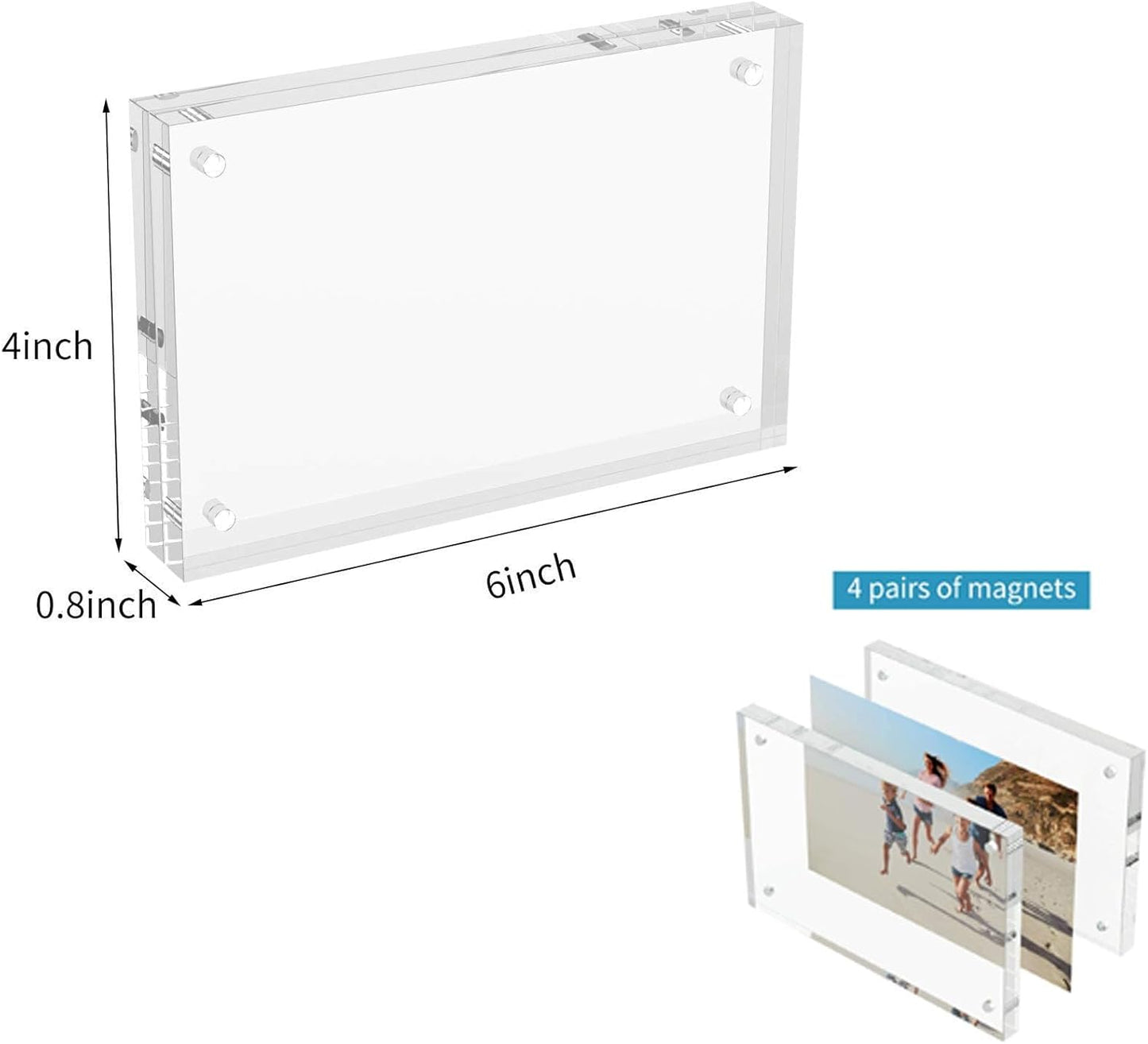Emapoy 4x6 Double-Sided Transparent Acrylic Magnetic Picture Frames NEW