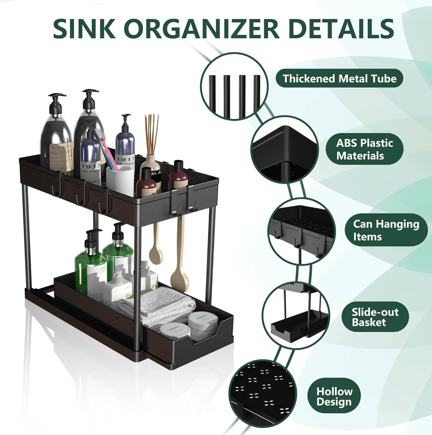 ZeJlo 2-Pack Under Sink Organizer Sliding Drawer Shelf Pull Out Racks NEW