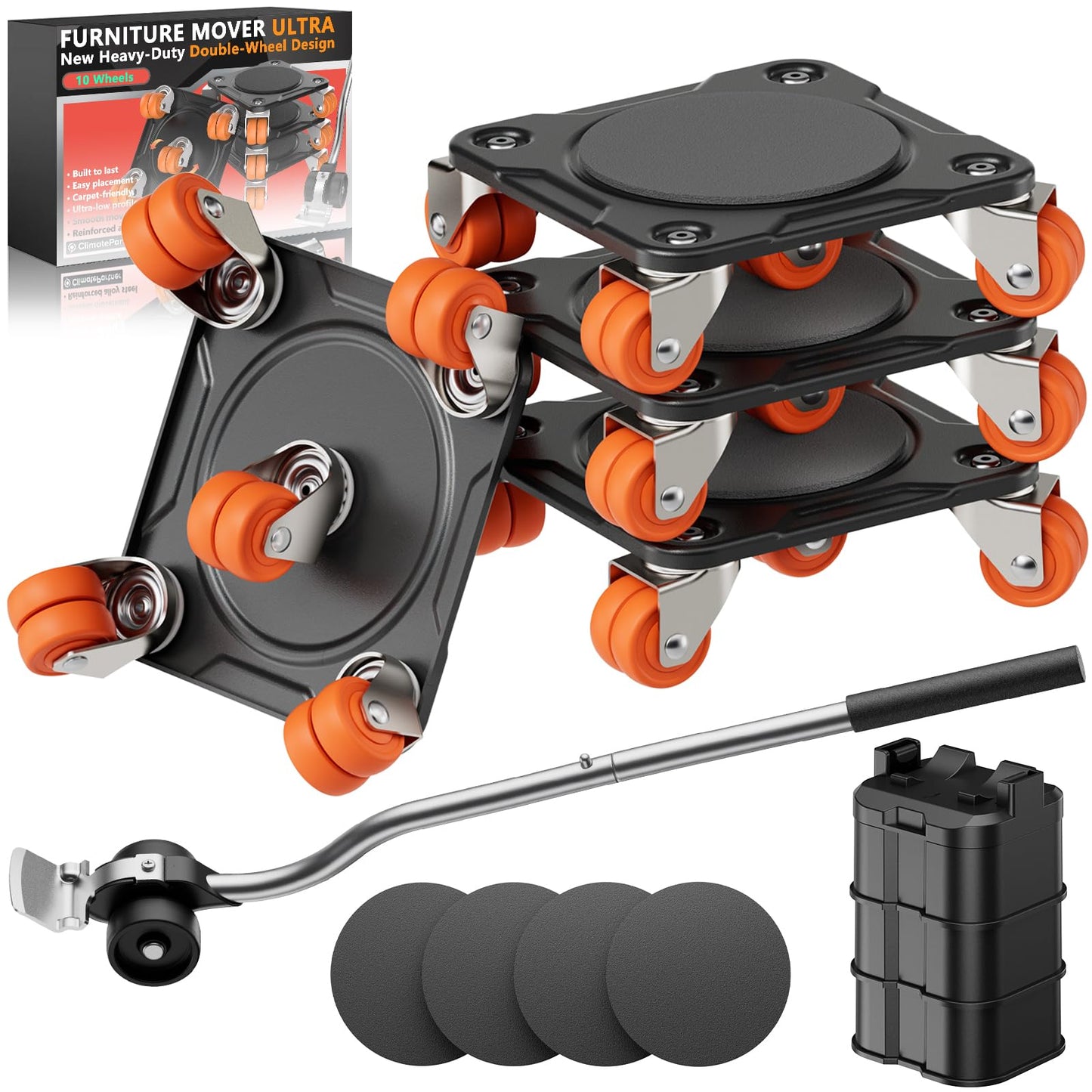 ONEON Heavy Duty Furniture Dolly with Wheels and Auxiliary Lifter - Black DEMO