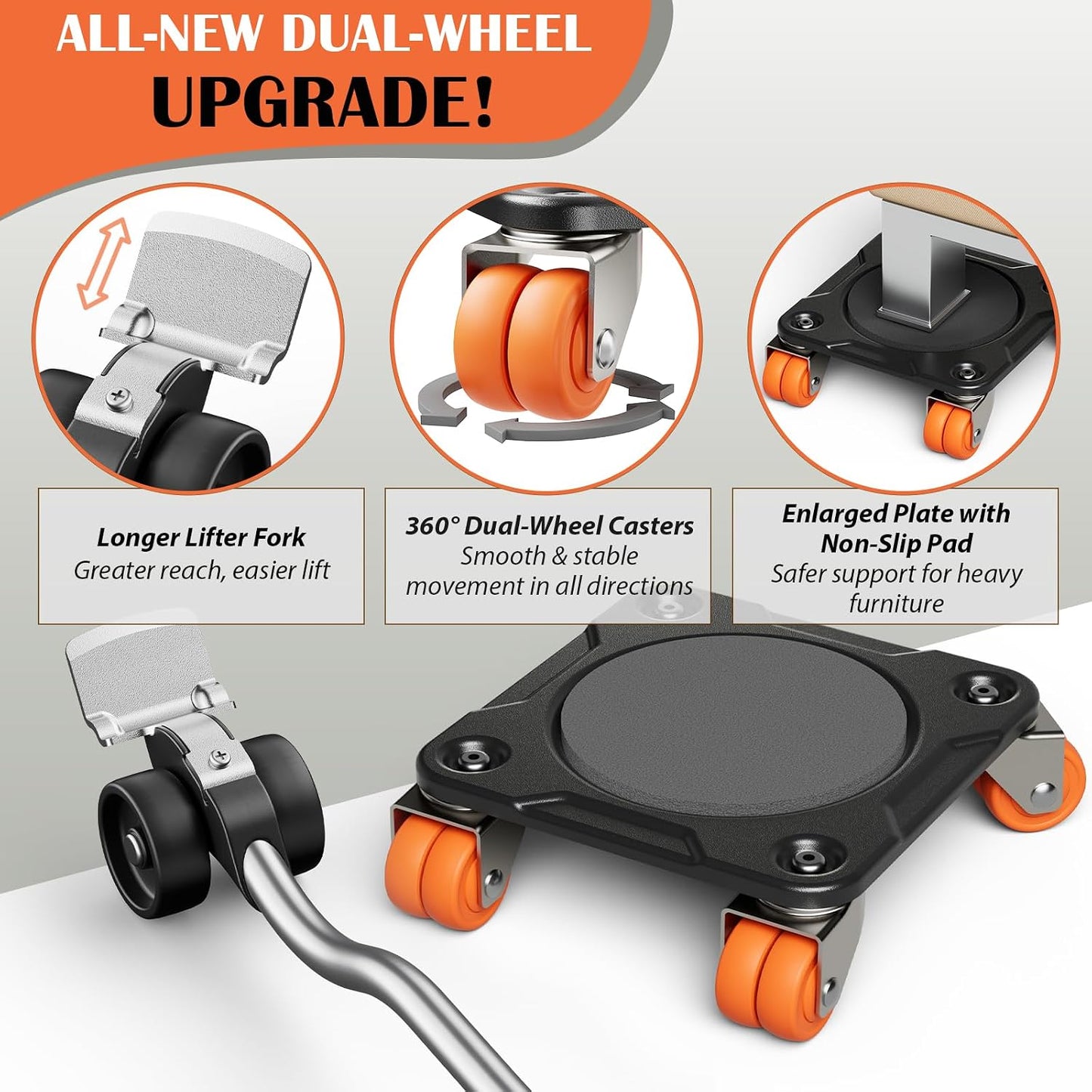 ONEON Heavy Duty Furniture Dolly with Wheels and Auxiliary Lifter - Black DEMO